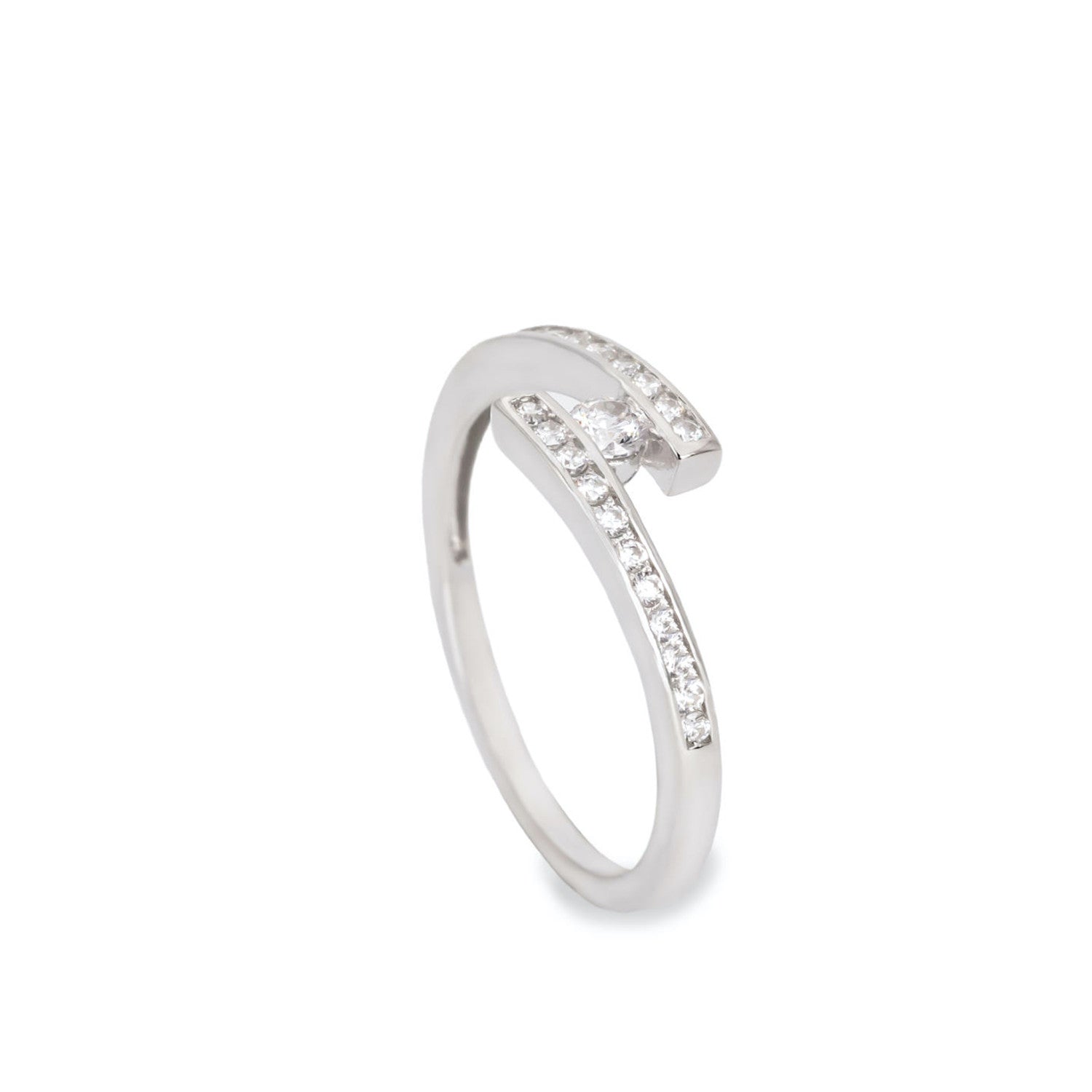 Anillo fino con circonitas de plata semiabierto-LINEARGENT