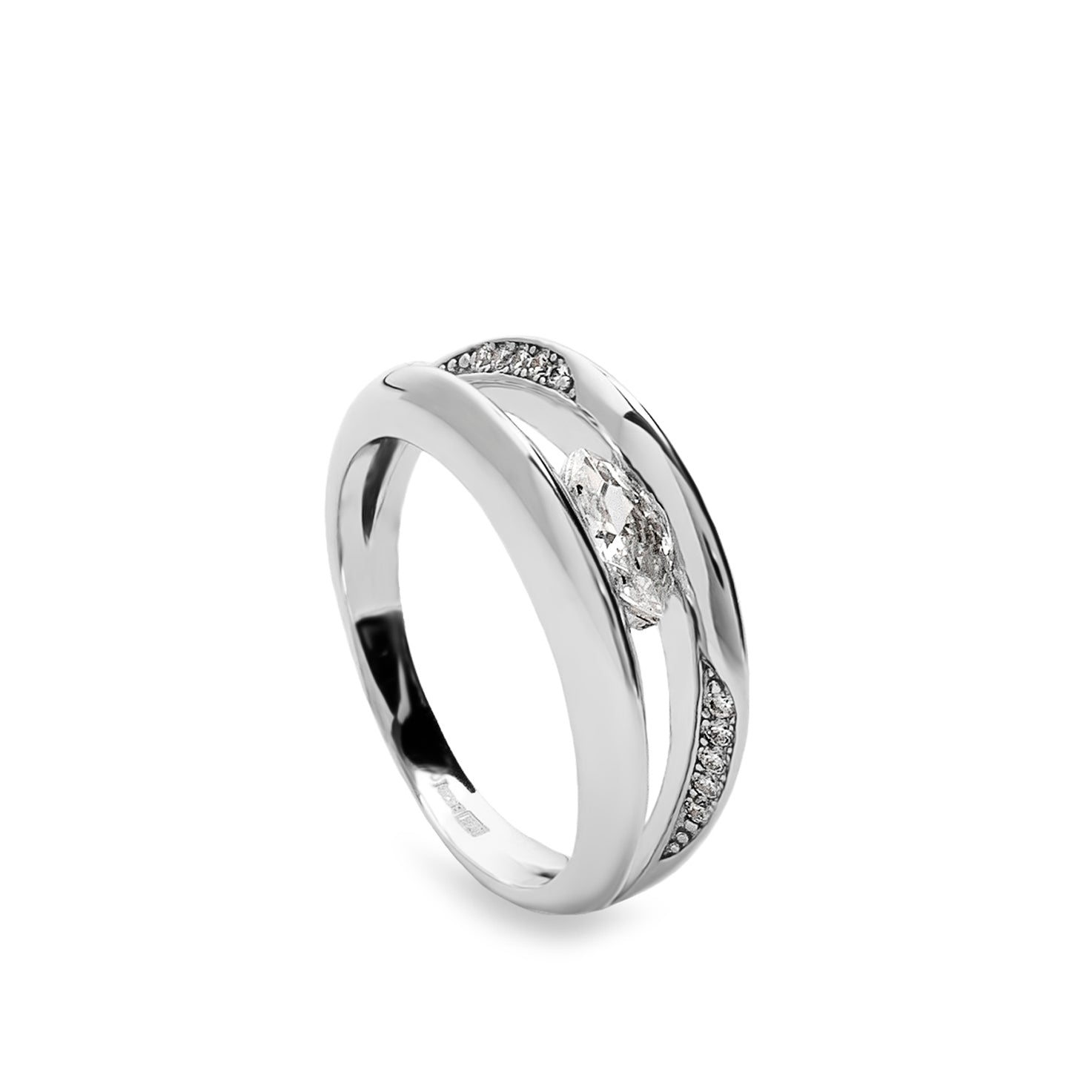 Anillo fino doble de plata con circonita talla marquesa