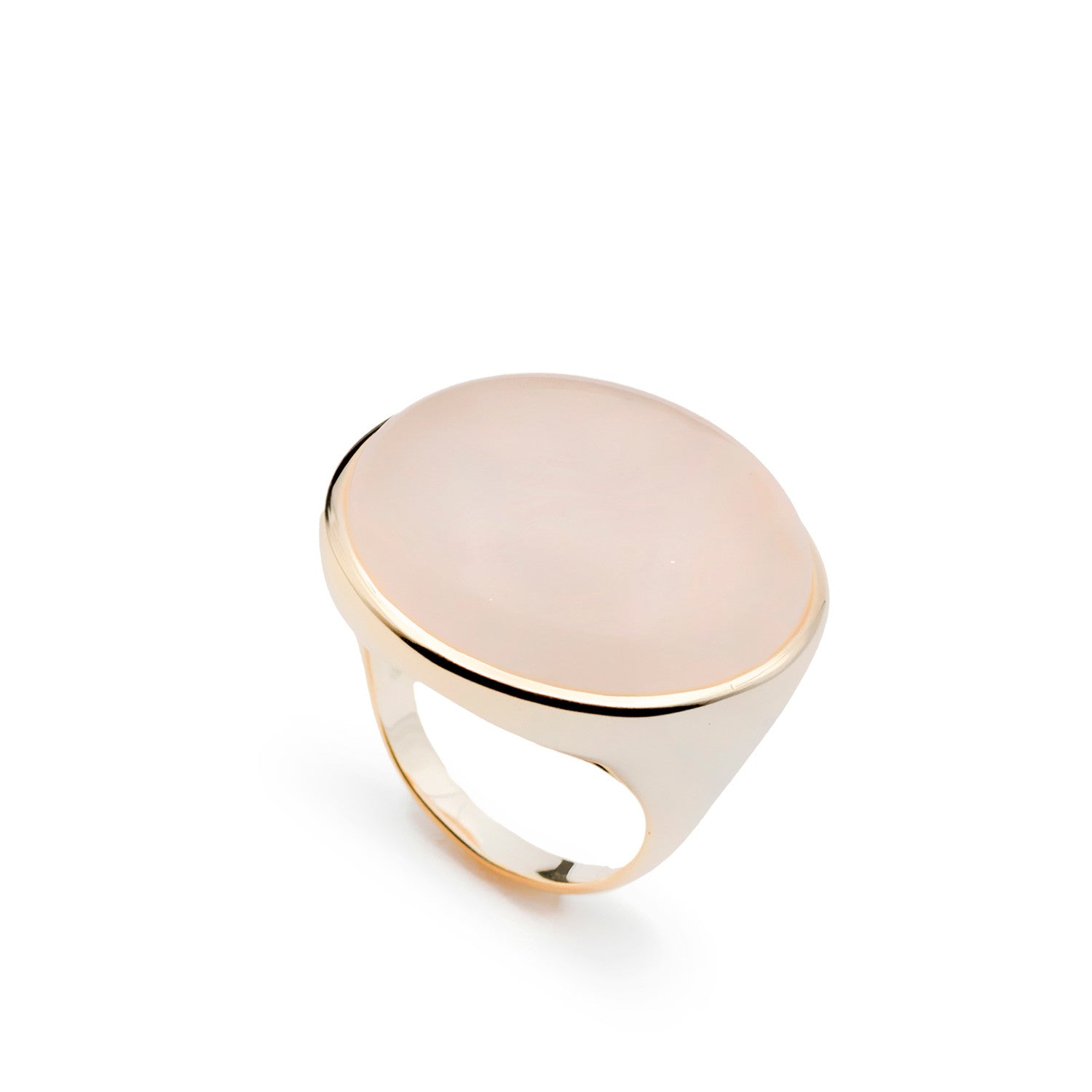 Anillo grande de plata bañada en oro y quarzo rosa-LINEARGENT