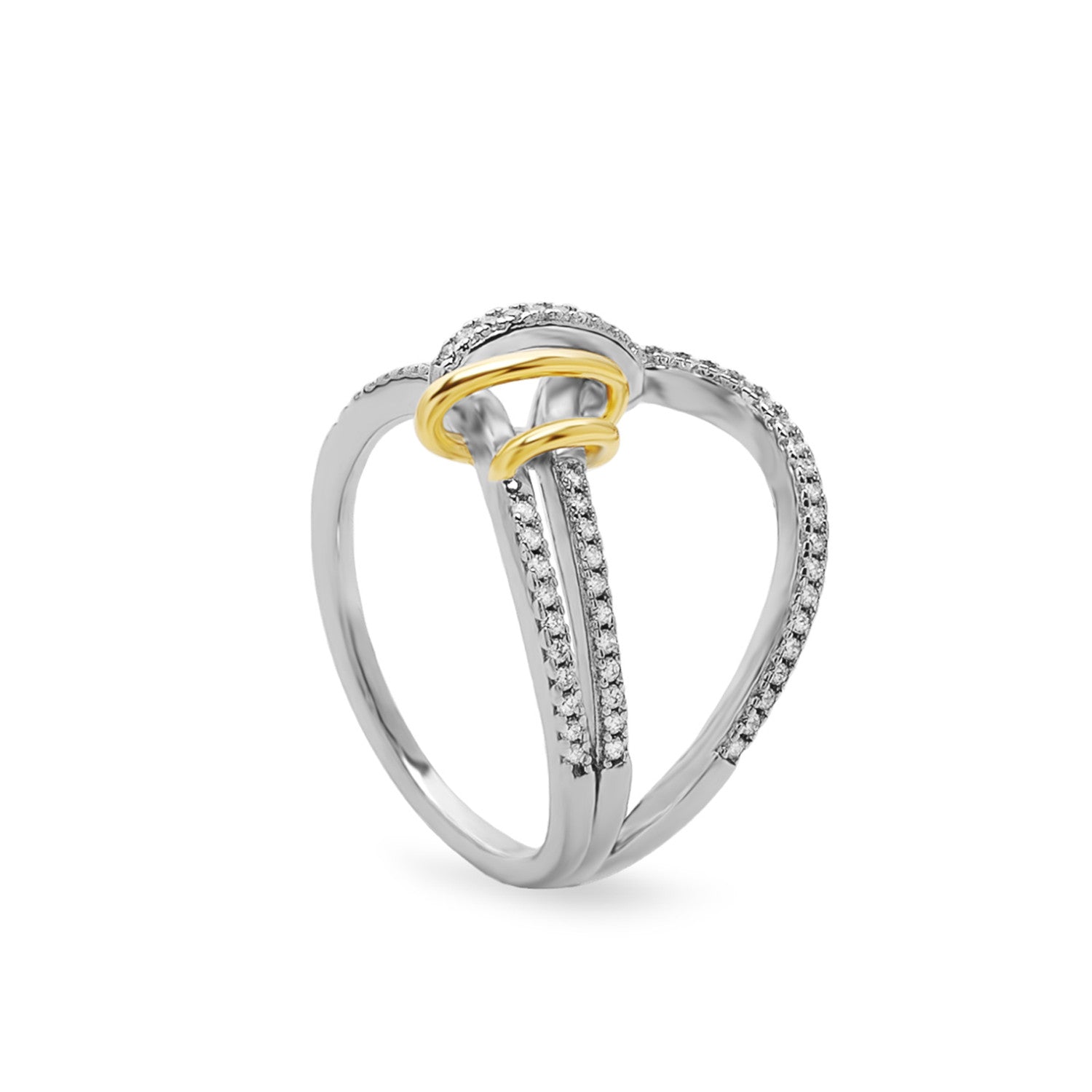 Anillo original bicolor de plata con circonitas