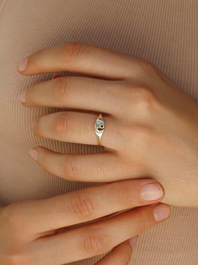 Anillo sello de plata motivo astral de luna y estrellas-LINEARGENT