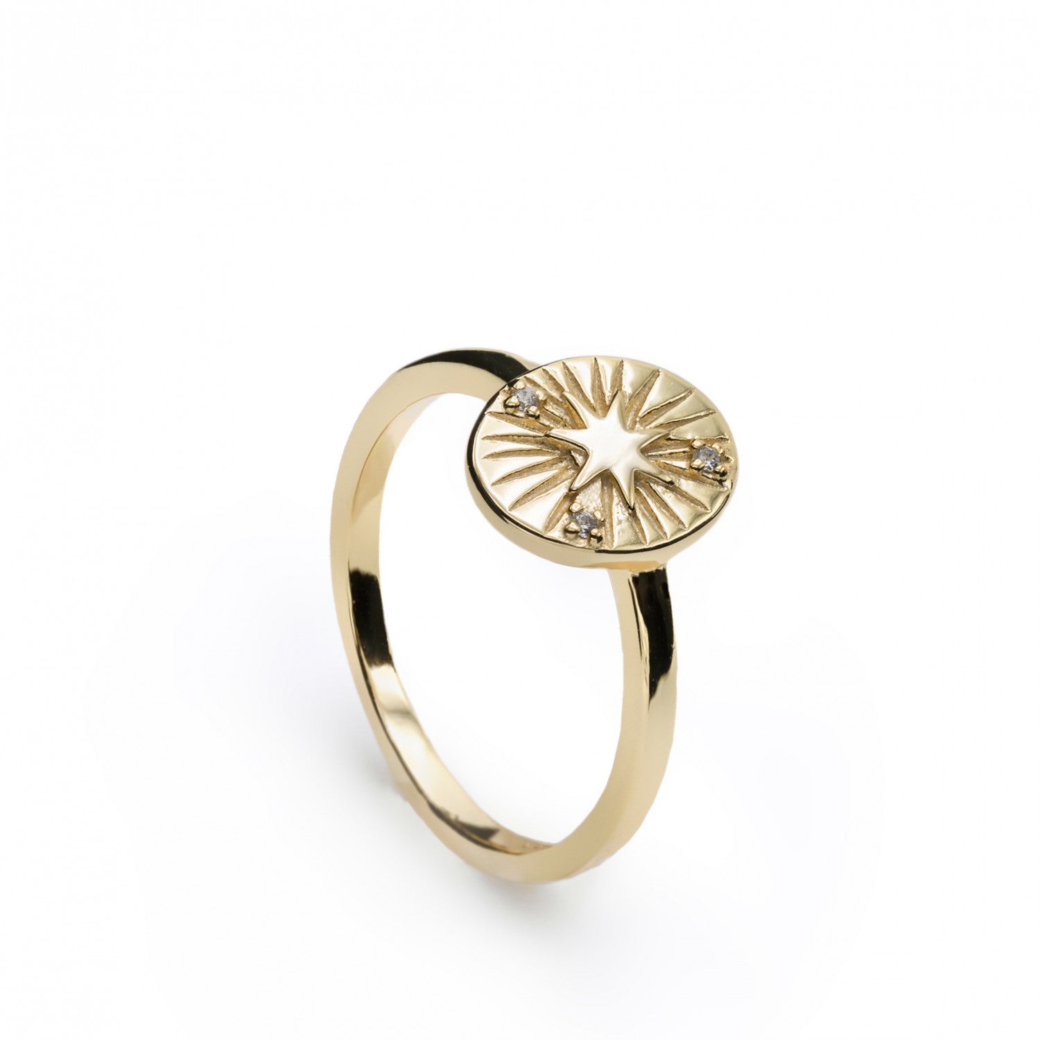 Anillo sello en plata dorado diseño estrella-LINEARGENT