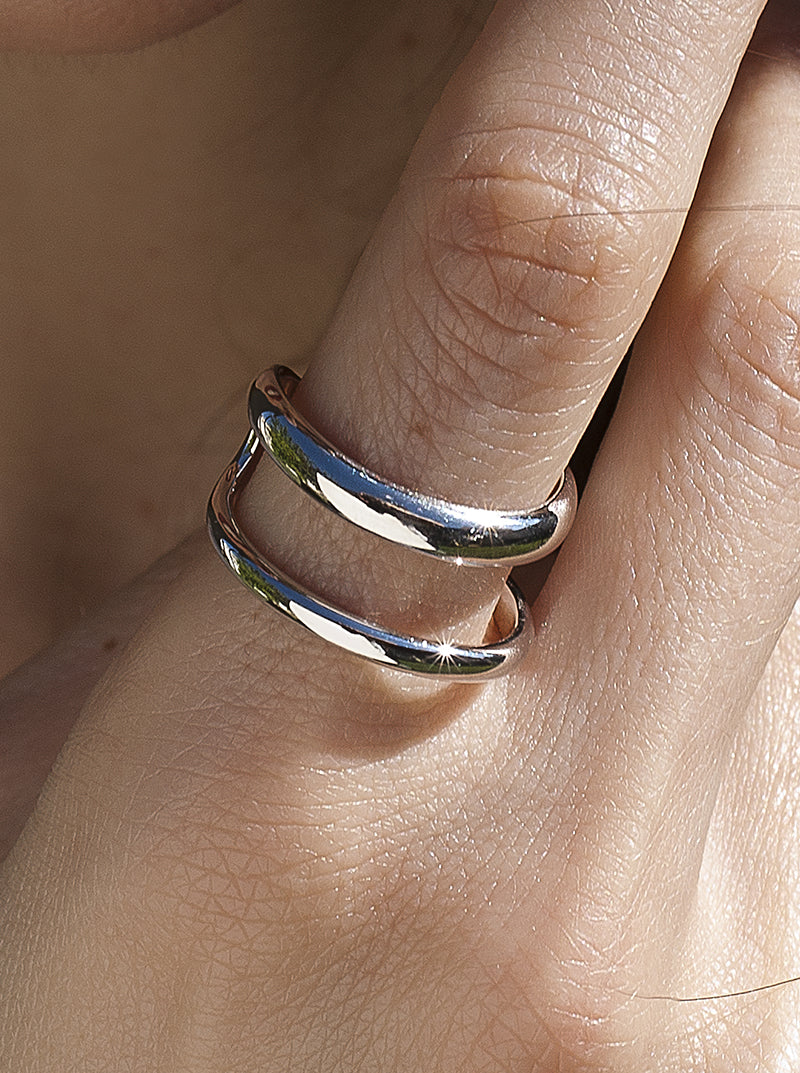 Anillos anchos de plata diseño doble raíl-LINEARGENT