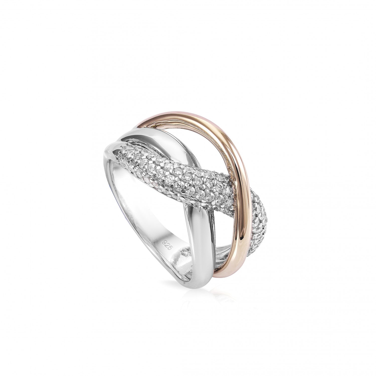 Anillos bicolor combinado con circonitas y oro rosa-LINEARGENT