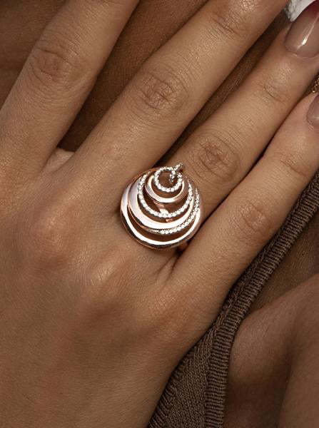 Anillos bicolor de plata diseño círculos combinados-LINEARGENT