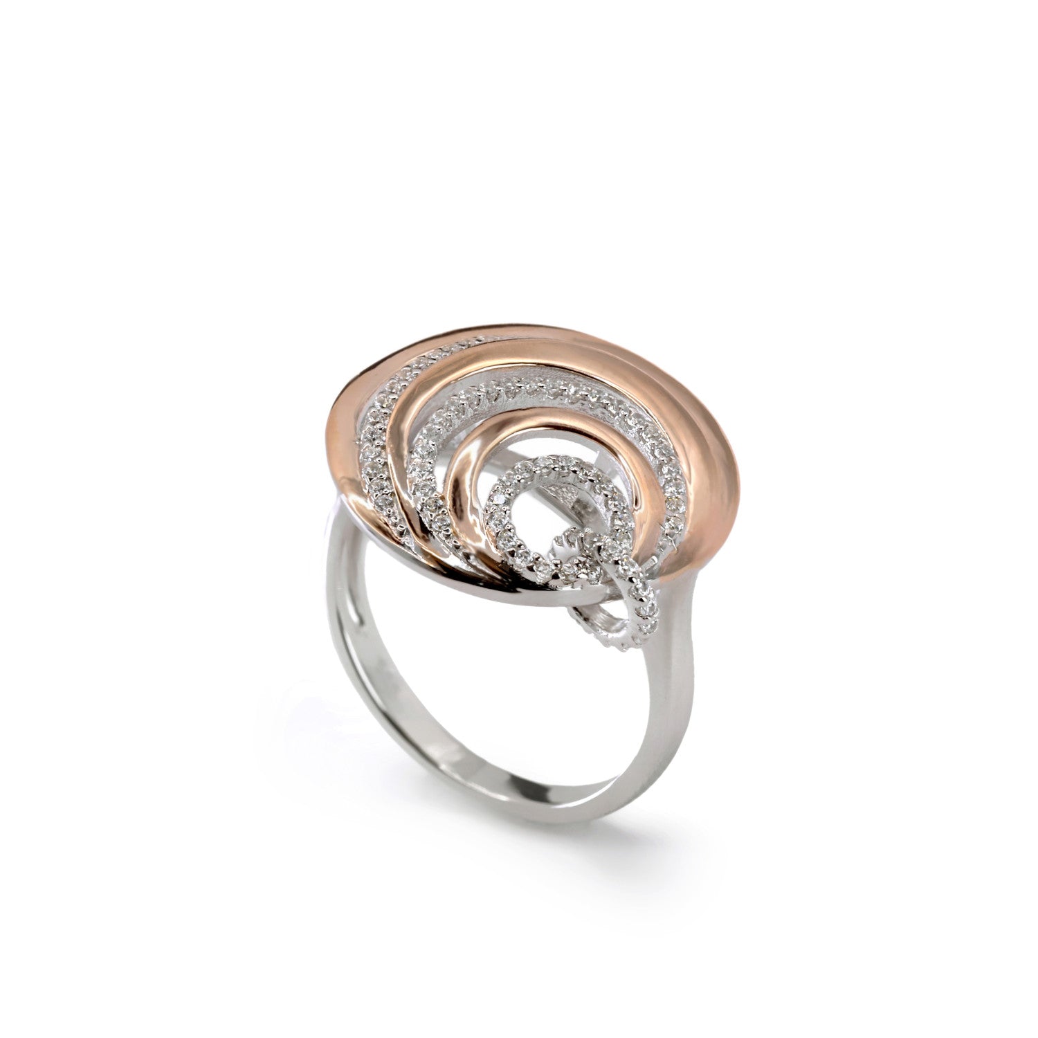 Anillos bicolor de plata diseño círculos combinados-LINEARGENT