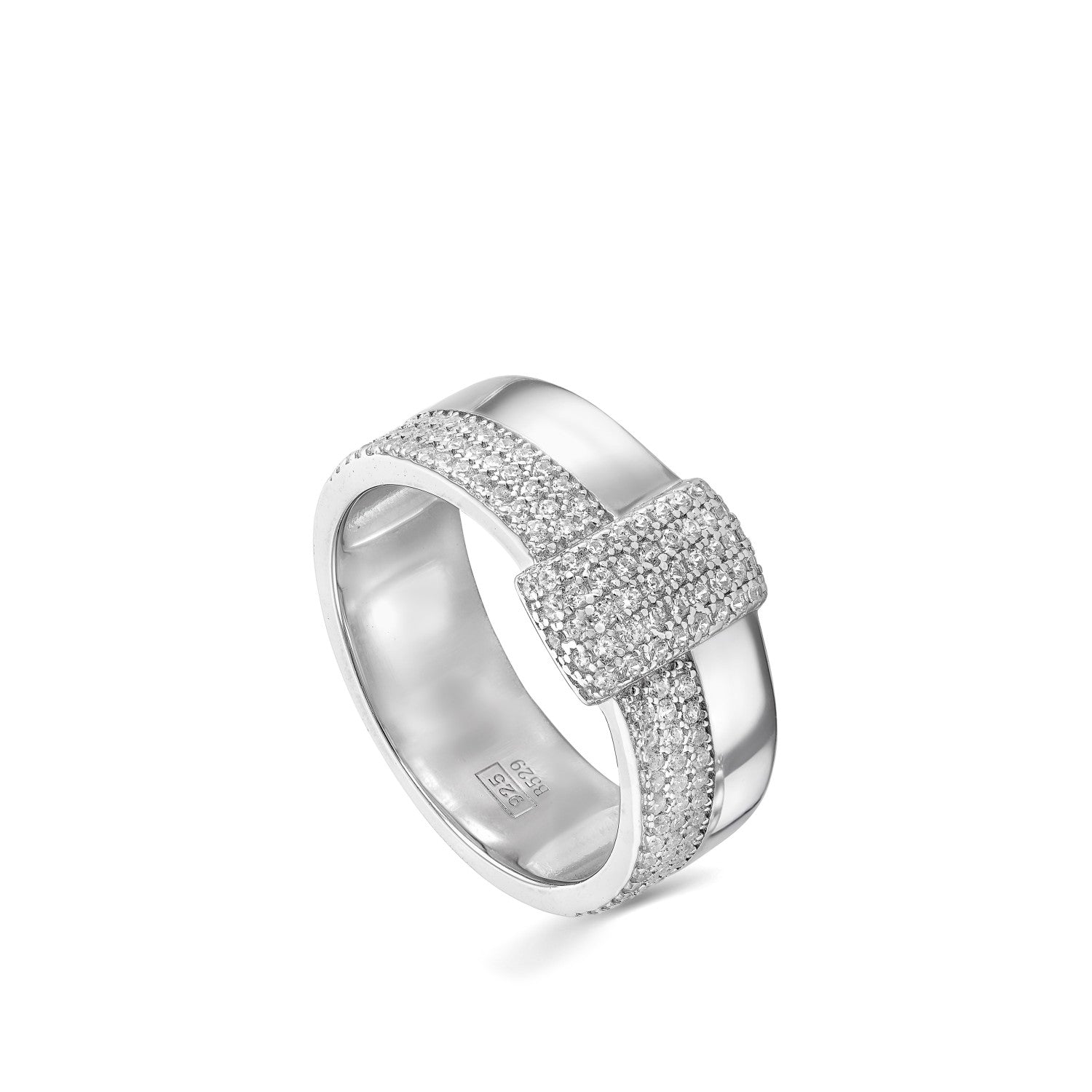 Anillos circonitas de plata con banda cruzada en el centro