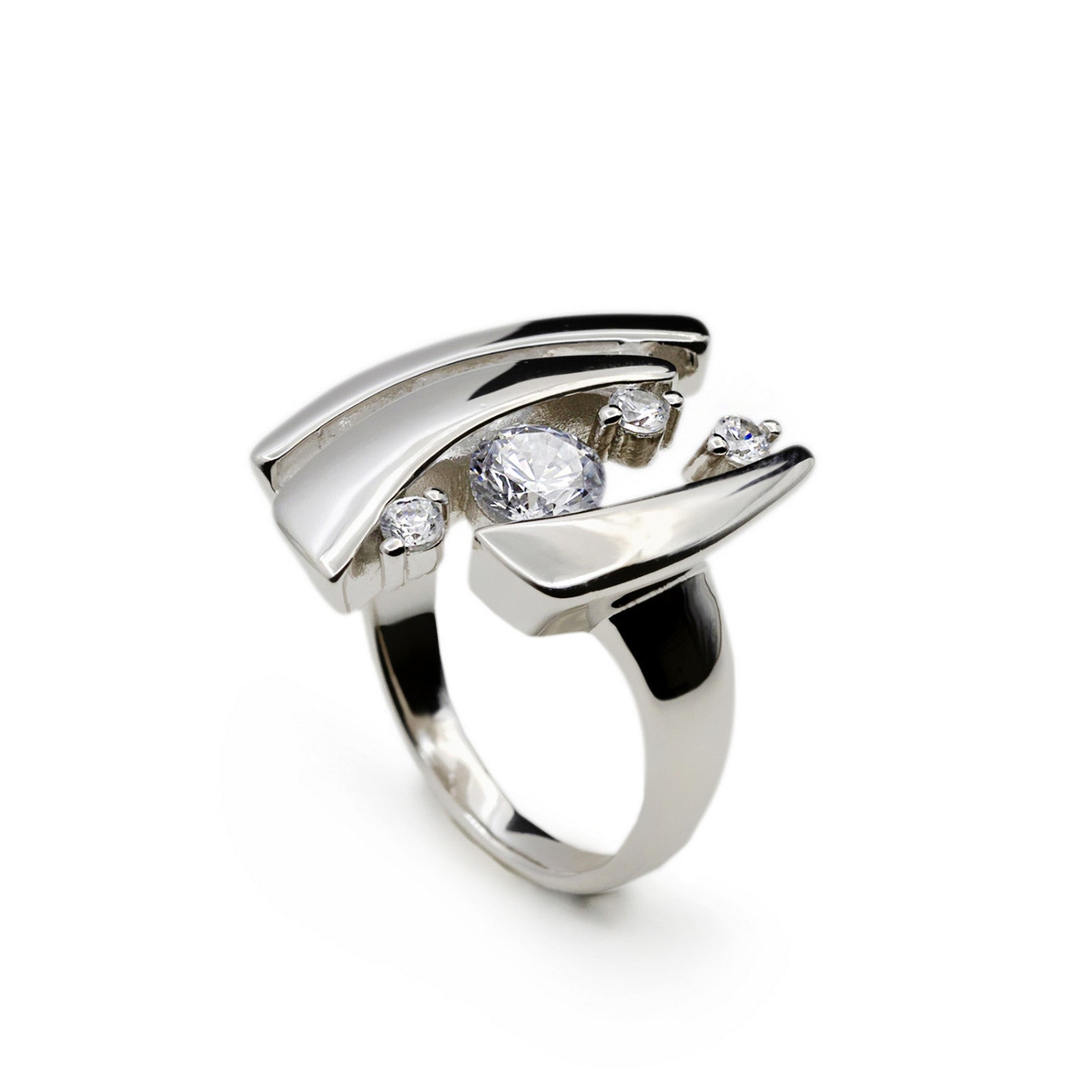 Anillos circonitas de plata diseño cuatro circonitas