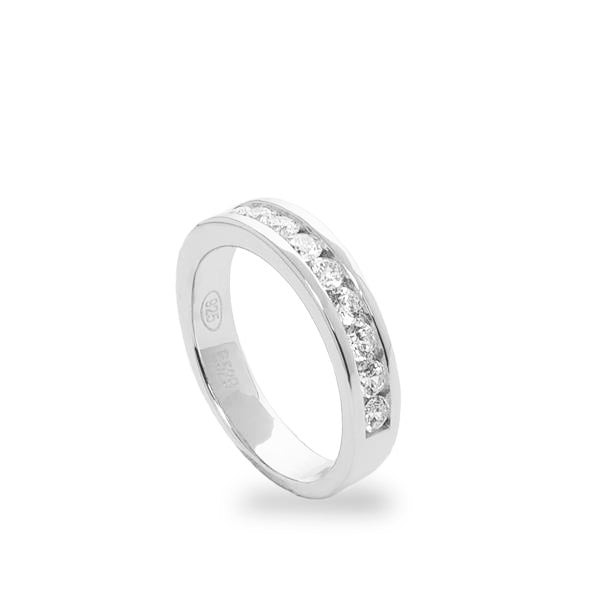 Anillos circonitas diseño brillante combinado con plata lisa-LINEARGENT