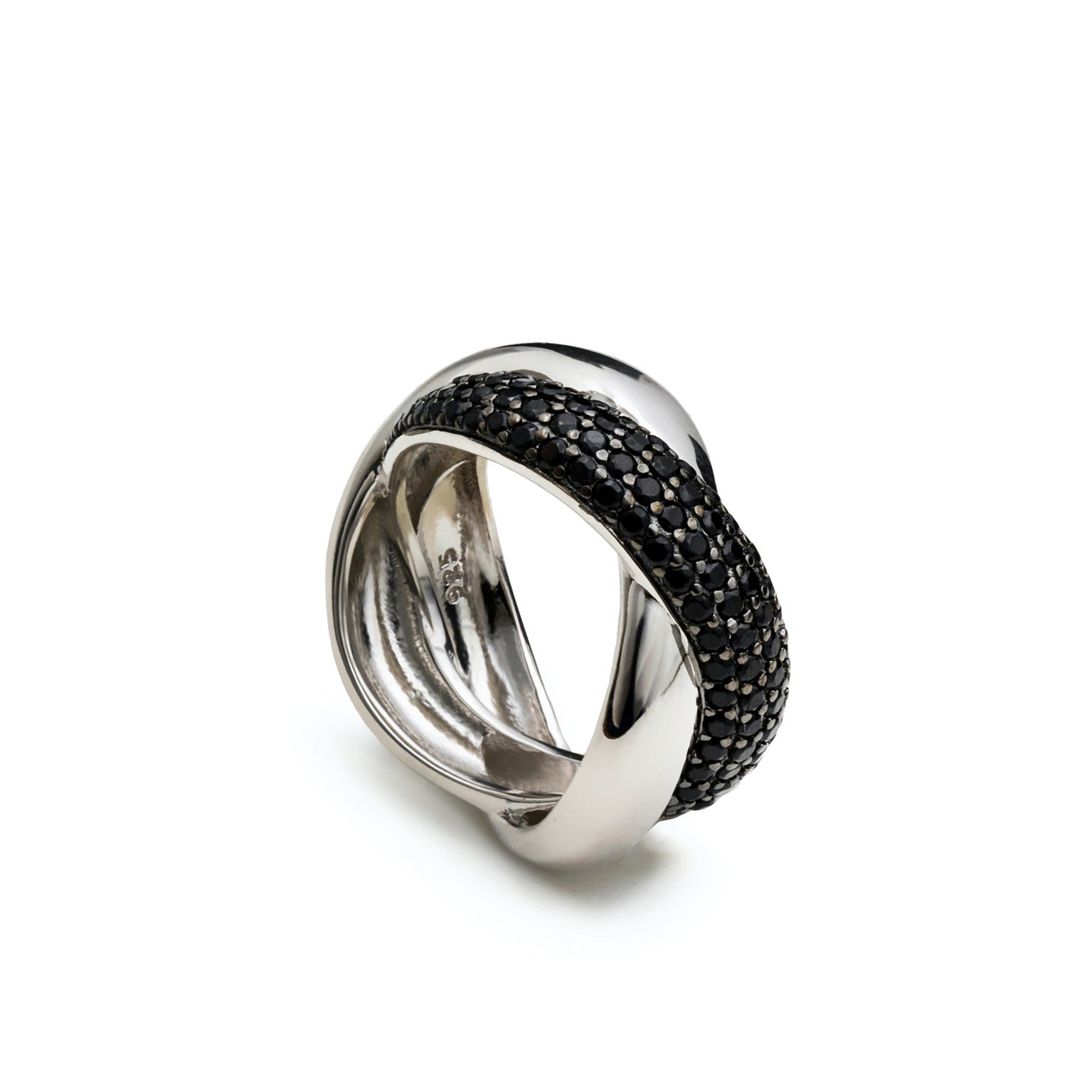 zirconias Rings design crossed with black zirconias