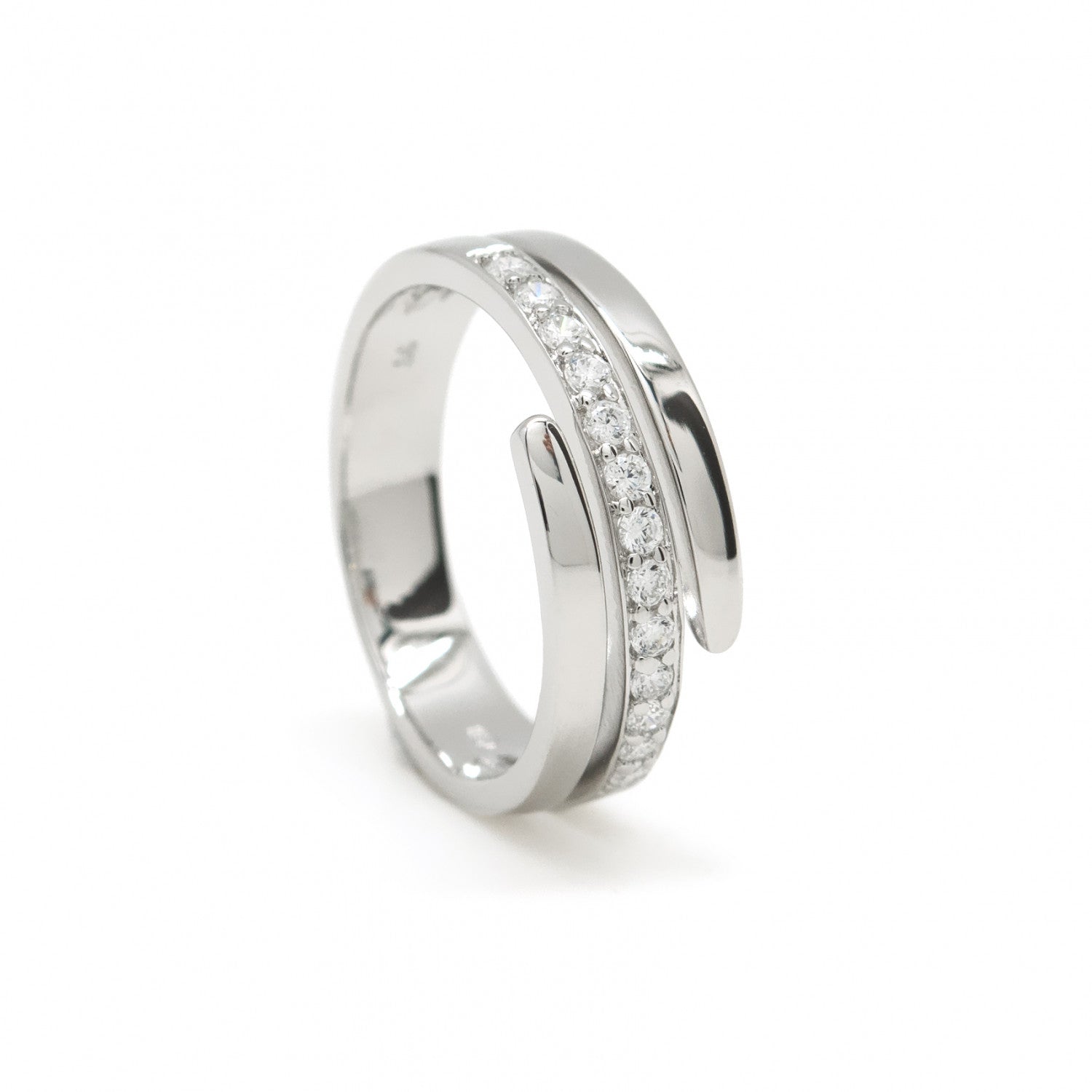 Anillos circonitas diseño tres raíles irregulares-LINEARGENT