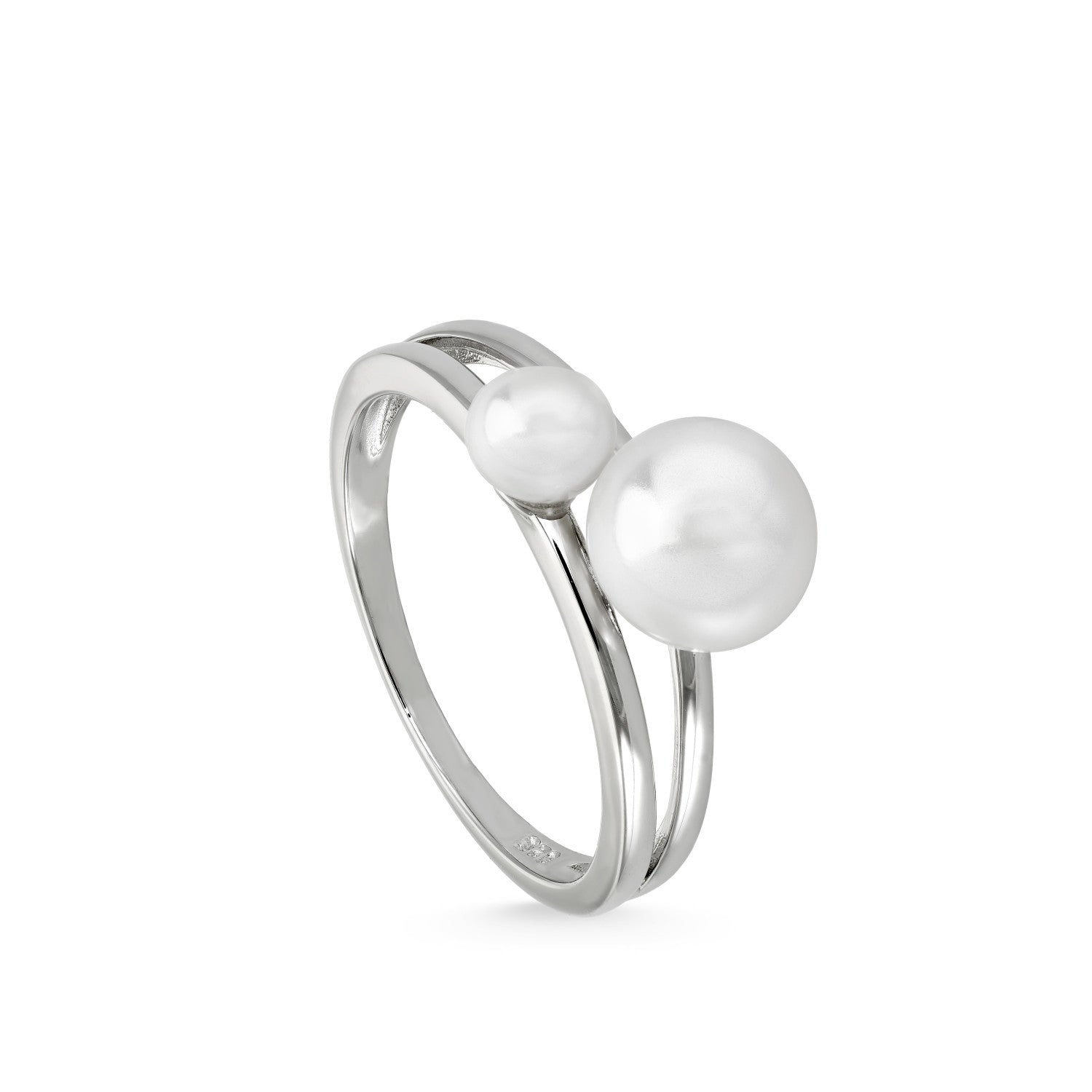Anillos con perlas de plata con doble raíl y doble perla-LINEARGENT