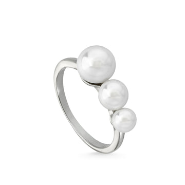 Anillos con perlas de plata diseño lineal con triple perla