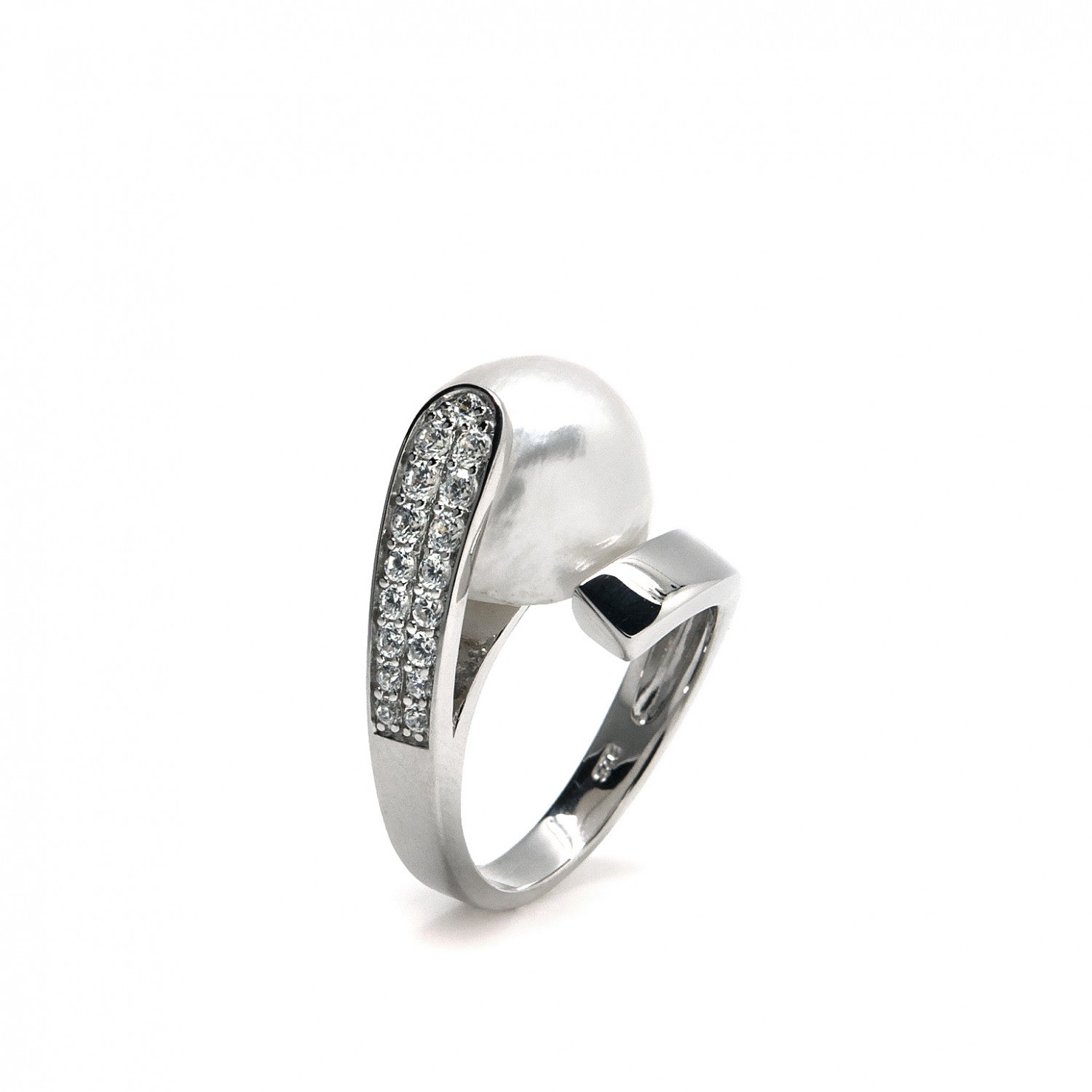 Anillos con perlas plata doble línea de circonitas-LINEARGENT