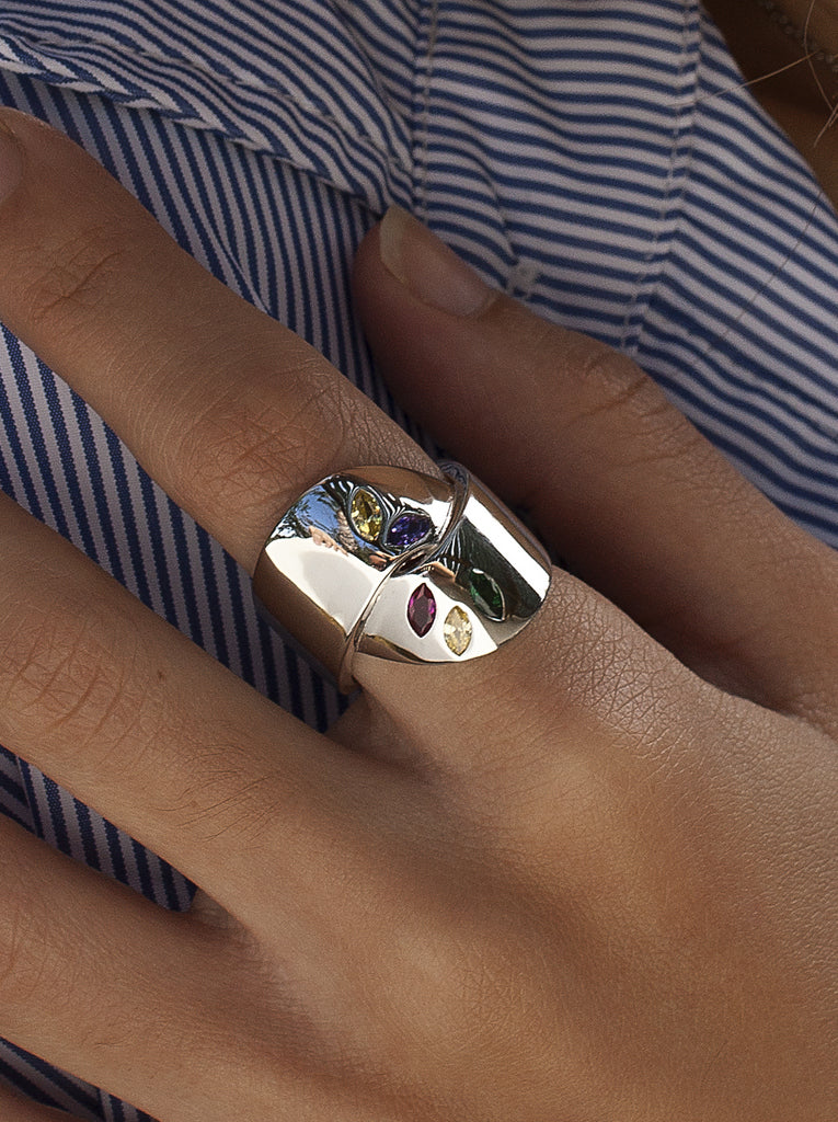 Anillos con piedras con diseño ancho y cruzado-LINEARGENT