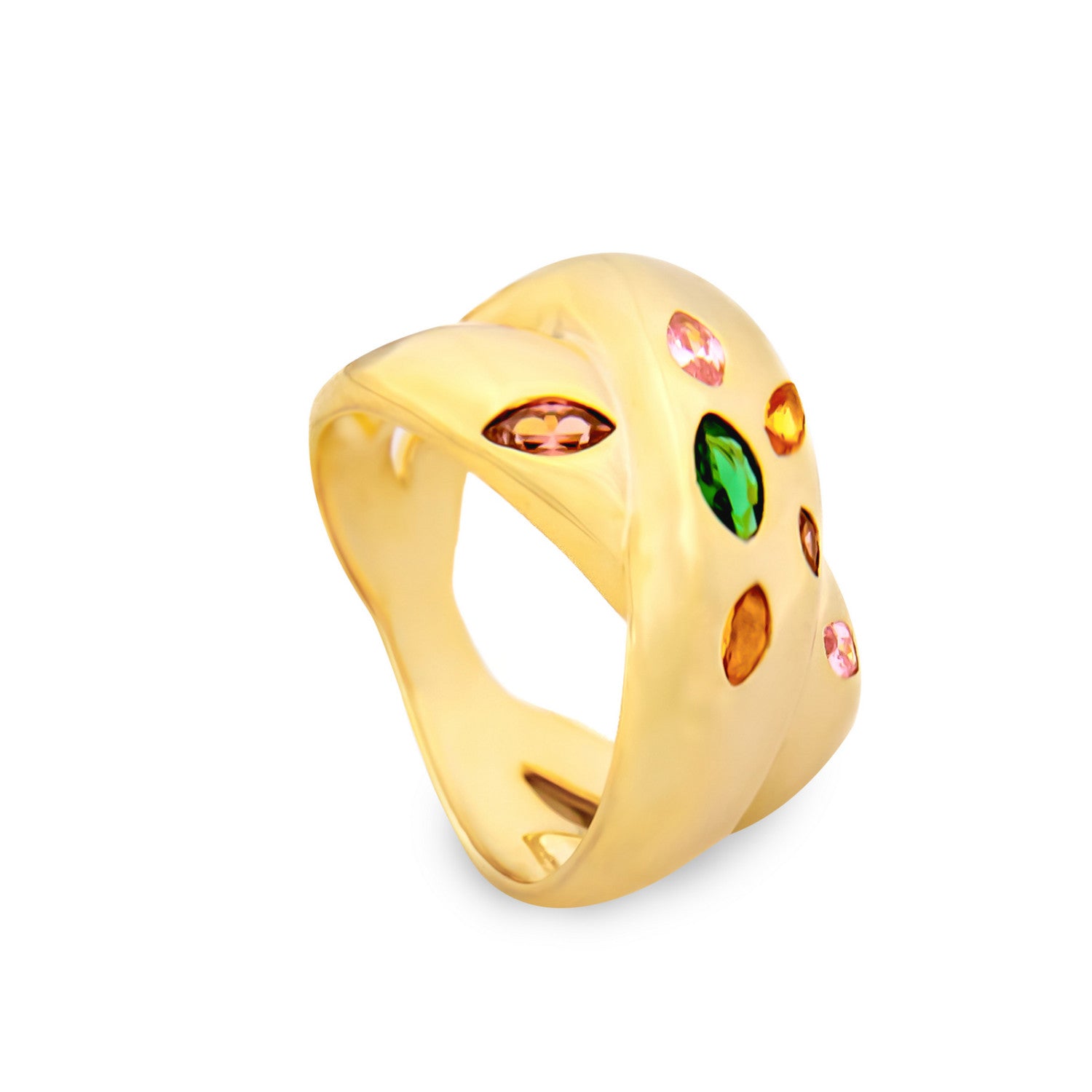 Anillos con piedras con diseño cruzado en dorado-LINEARGENT