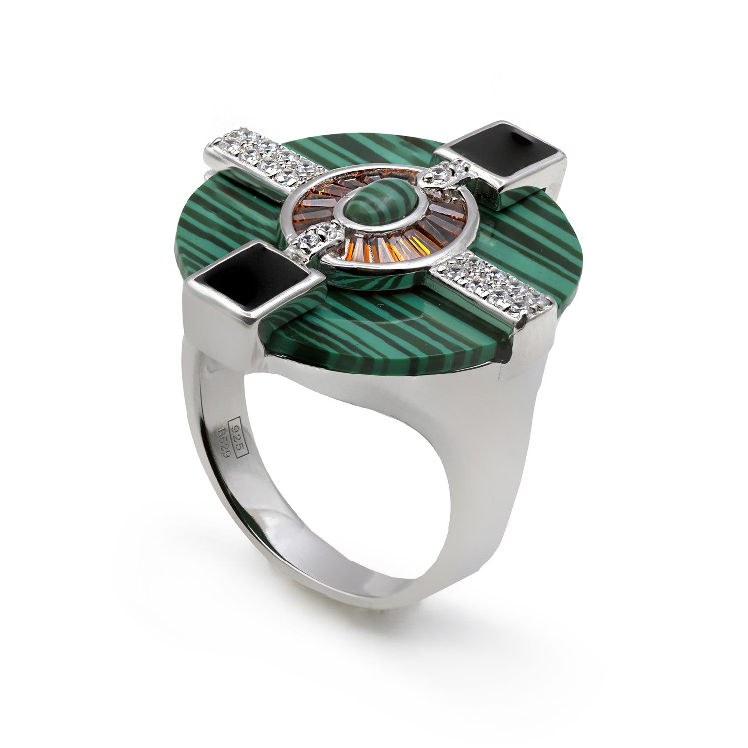 Anillos con piedras con malaquita y circonitas-LINEARGENT