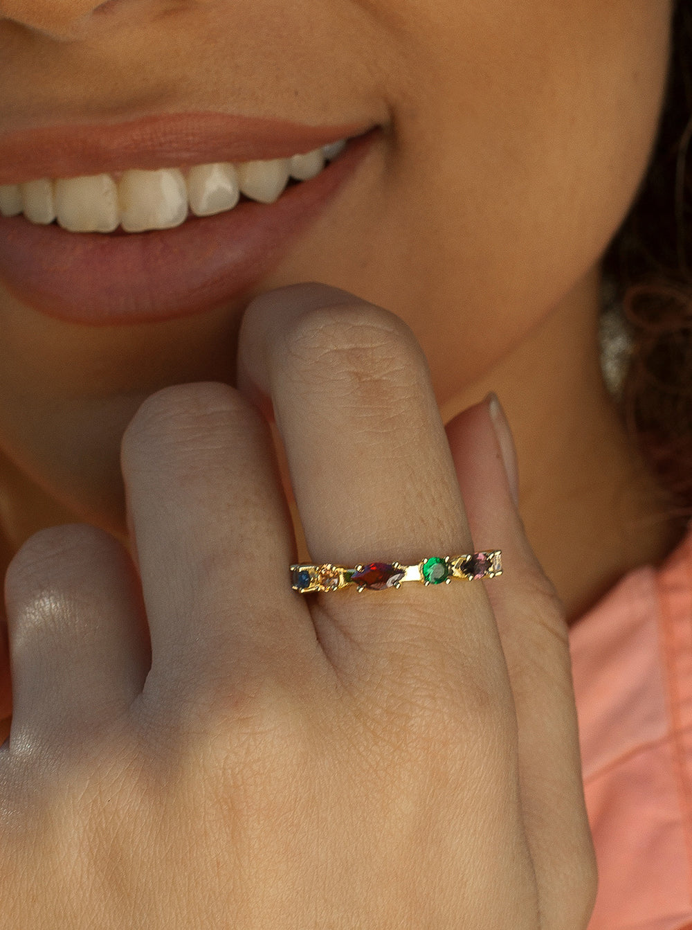 Anillos con piedras de colores brillantes multi talla-LINEARGENT