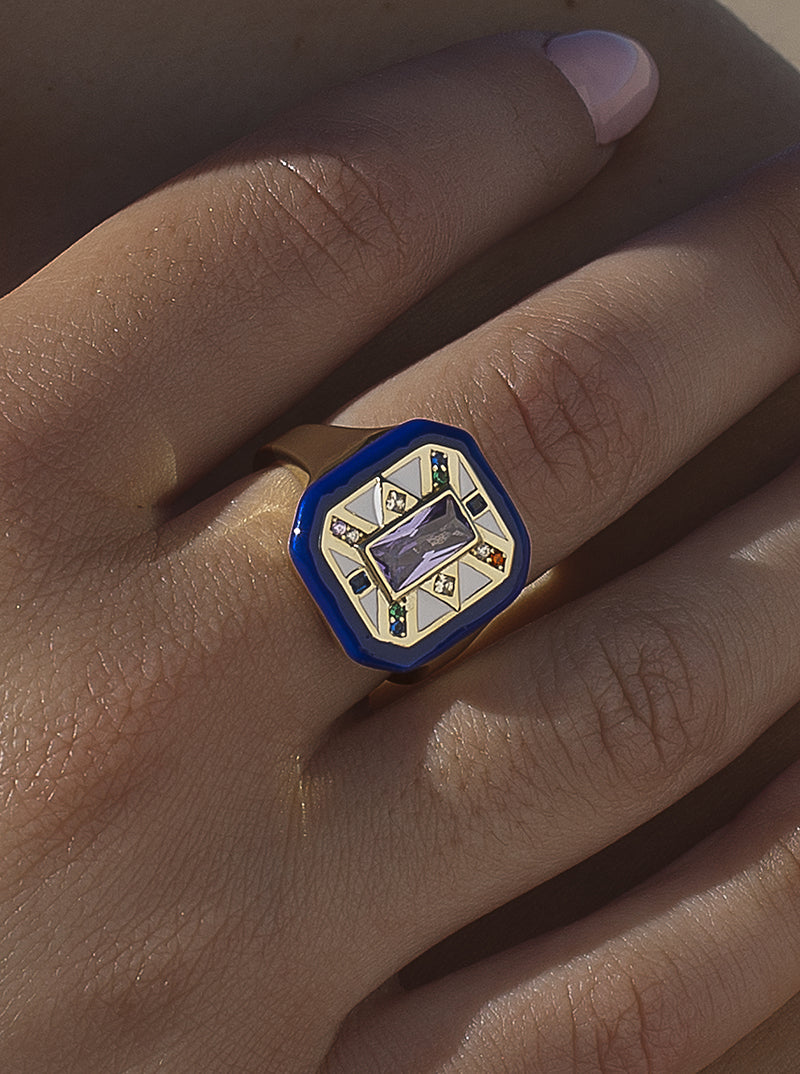 Anillos con piedras de colores diseño octogonal-LINEARGENT