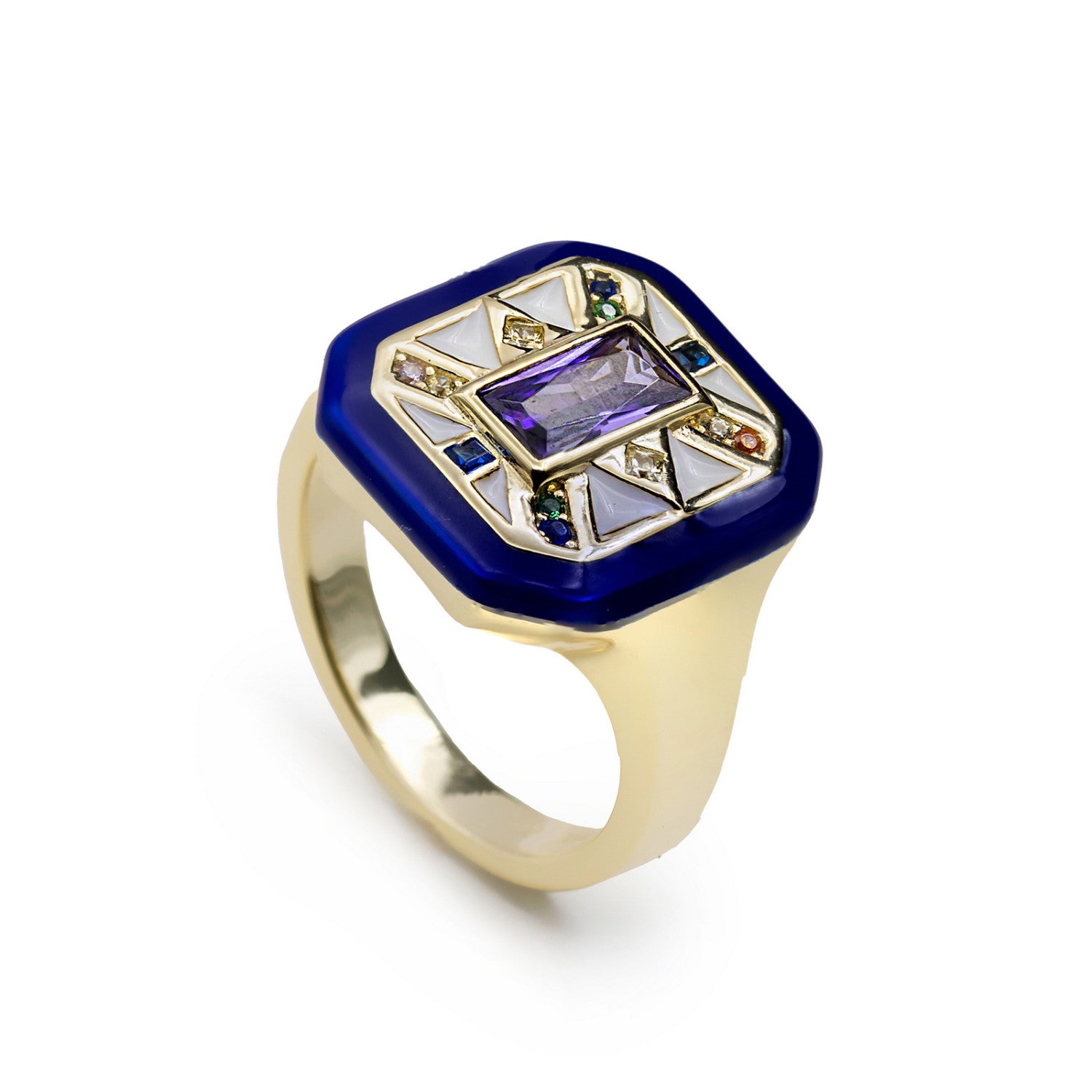 Anillos con piedras de colores diseño octogonal-LINEARGENT