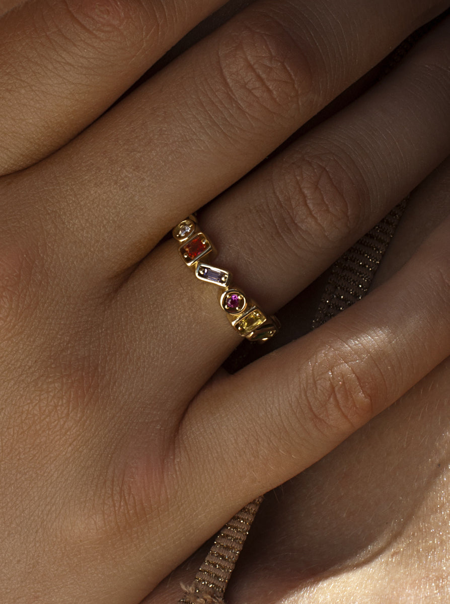 Anillos con piedras de diseño geometrico multicolor-LINEARGENT