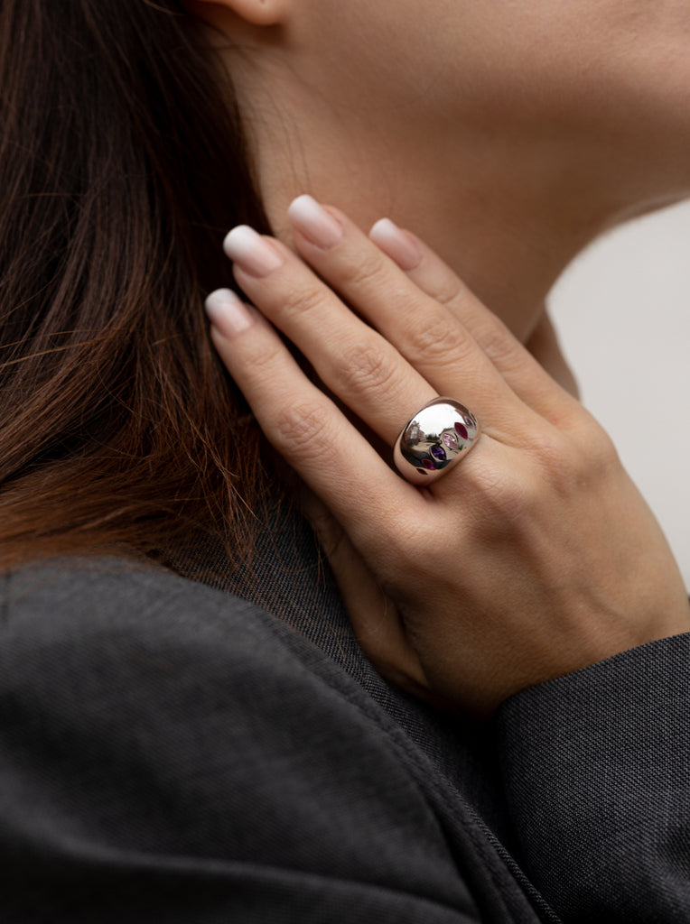 Anillos con piedras diseño burbuja tono rosado