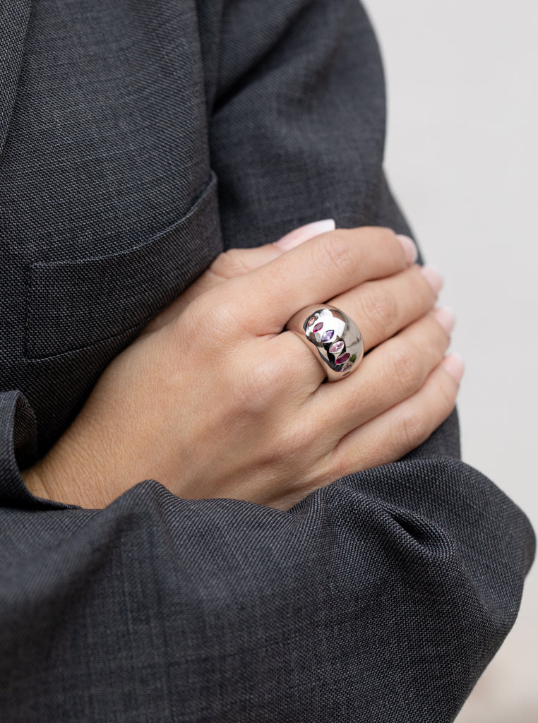 Anillos con piedras diseño burbuja tono rosado