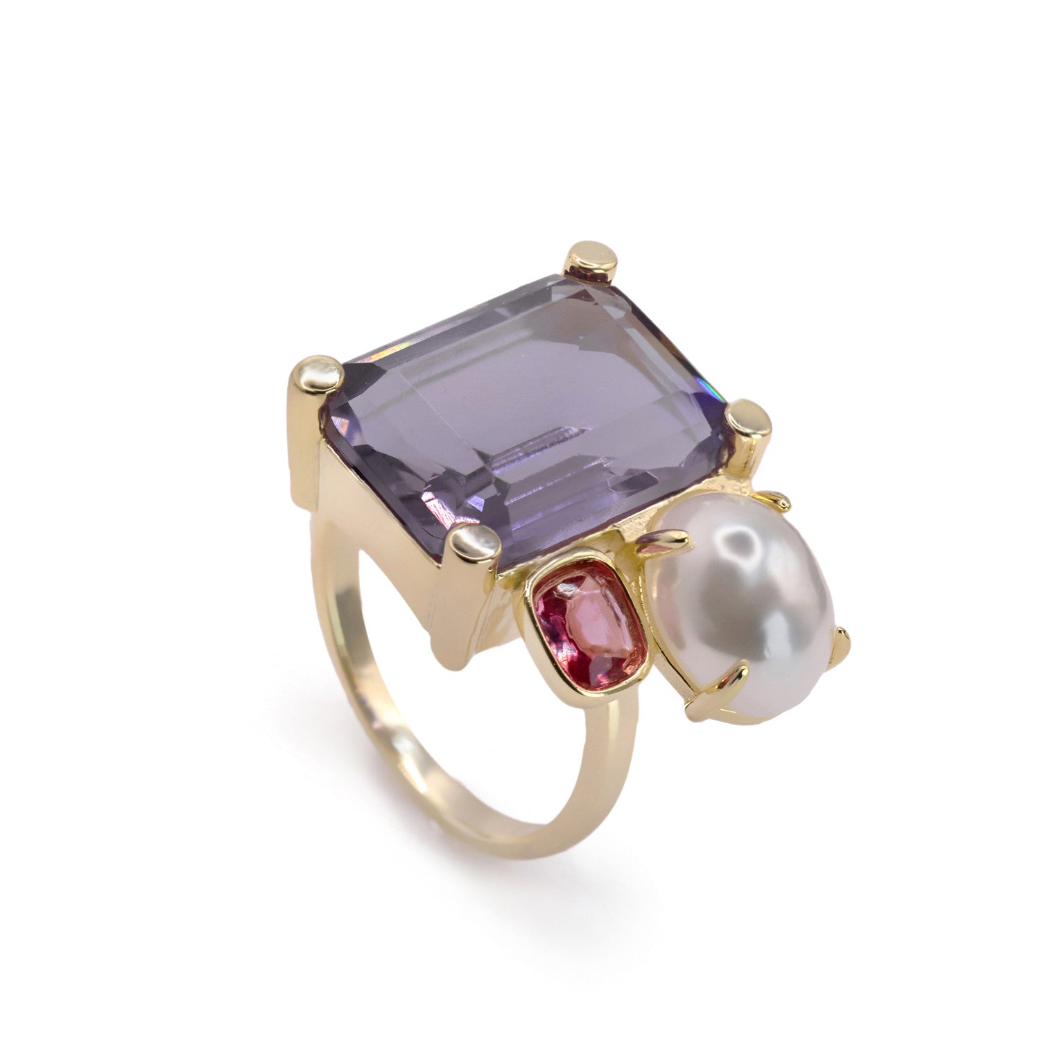 Anillos con piedras diseño geométrico tonos morados-LINEARGENT