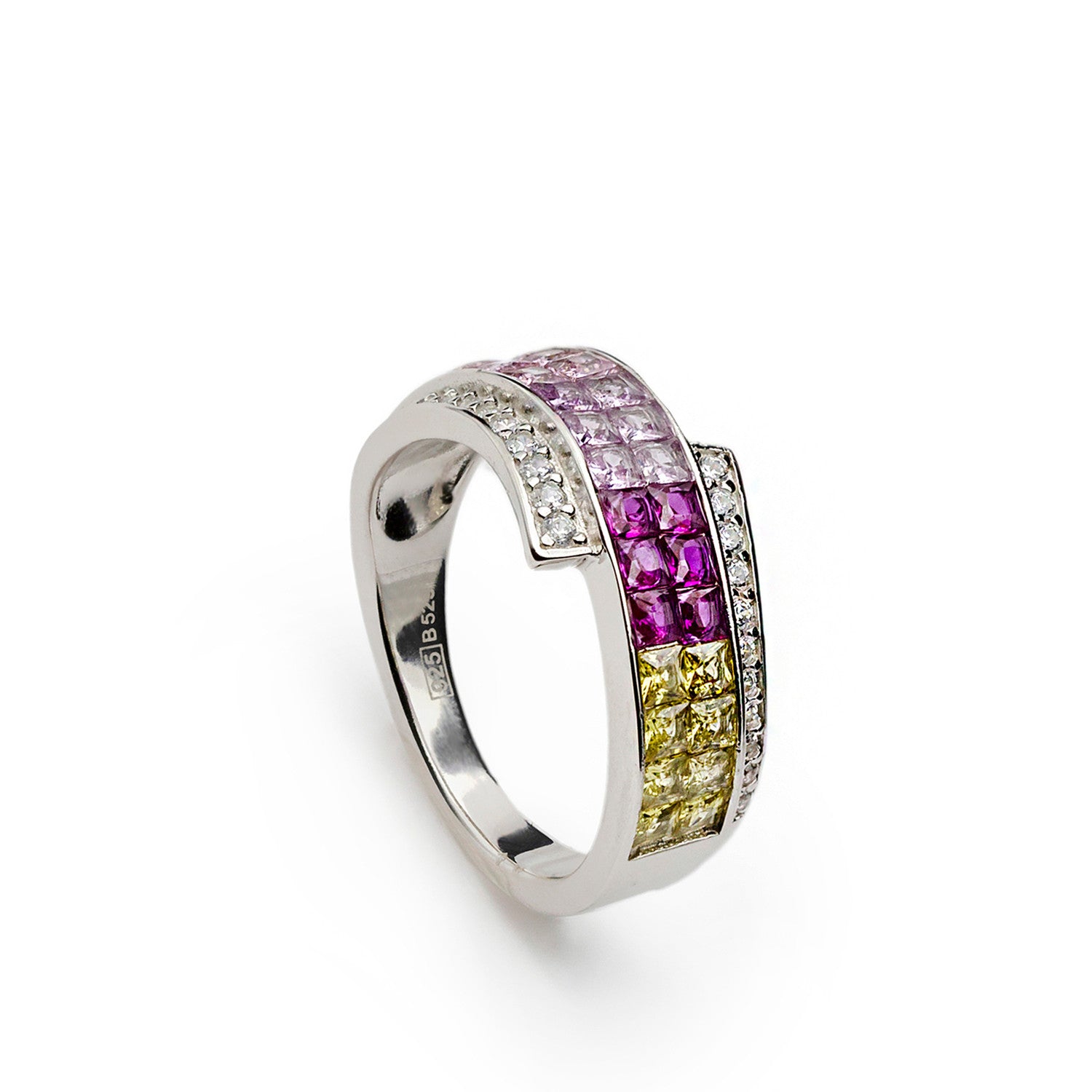 Anillos con piedras doble raíl tonos rosados-LINEARGENT