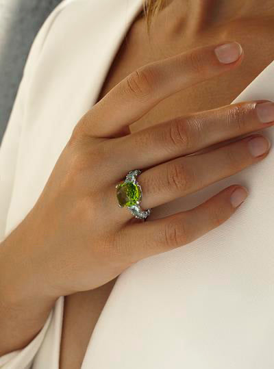 Anillos con piedras en plata cuarzo adamantino verde-LINEARGENT