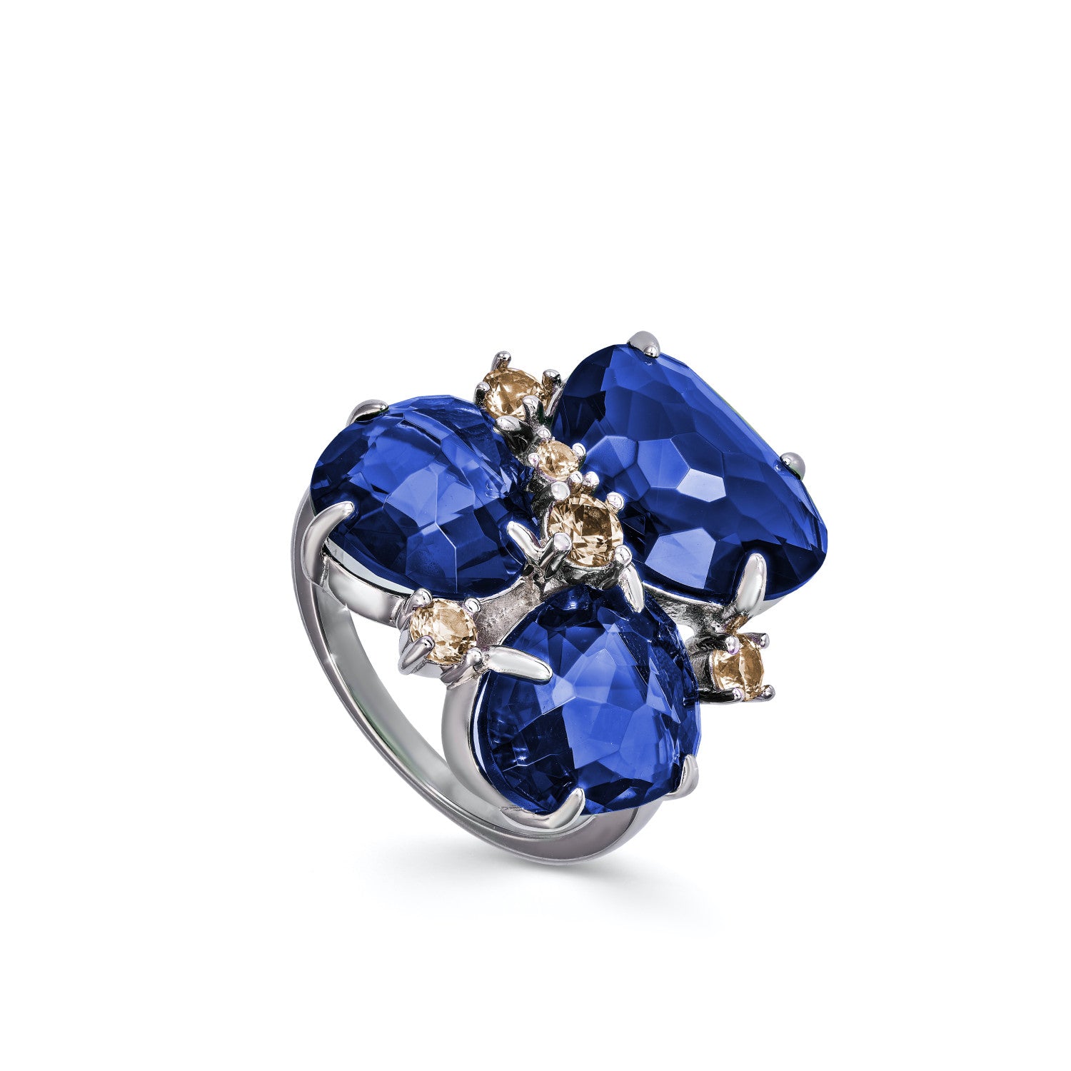 Anillos con piedras en tono cobalto y circonitas-LINEARGENT