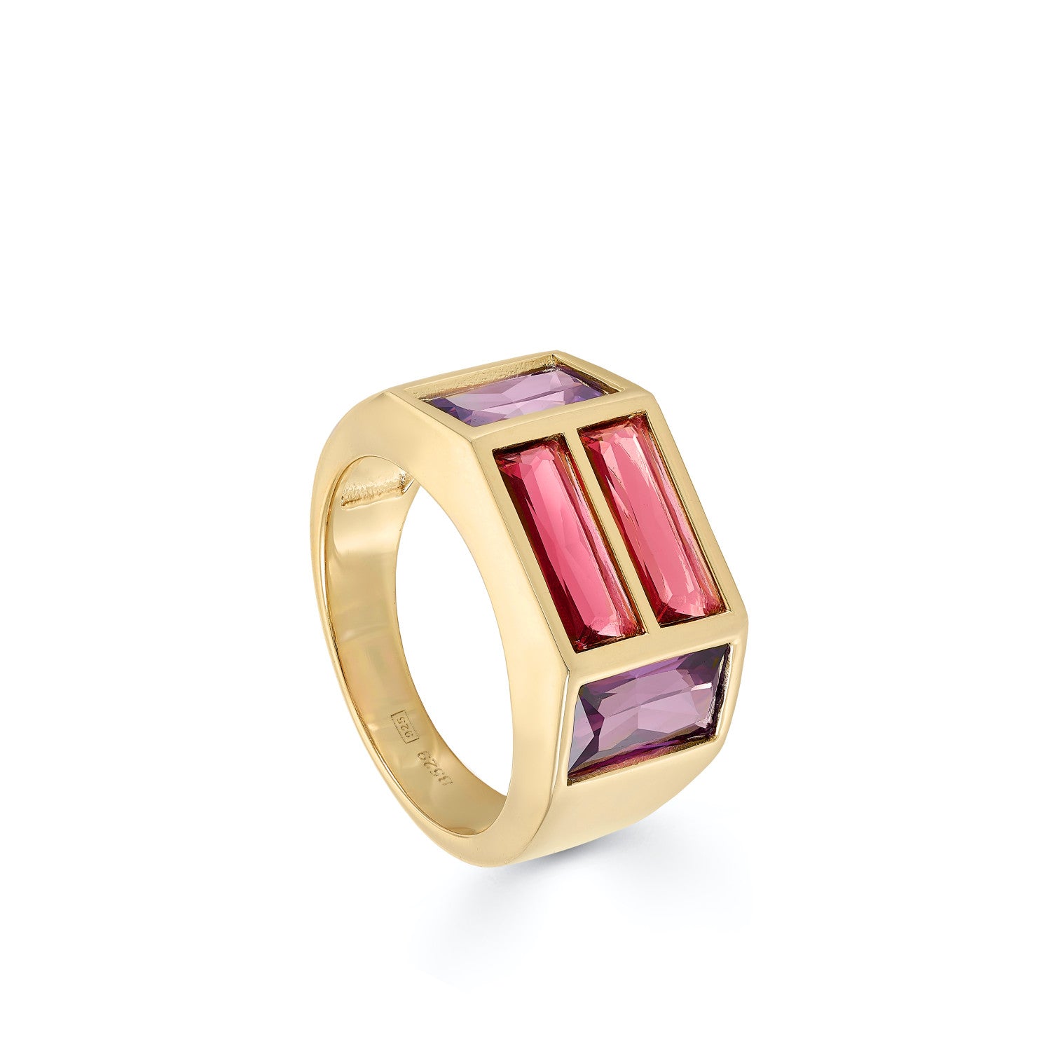 Anillos con piedras en tono lavanda y fucsia de plata-LINEARGENT