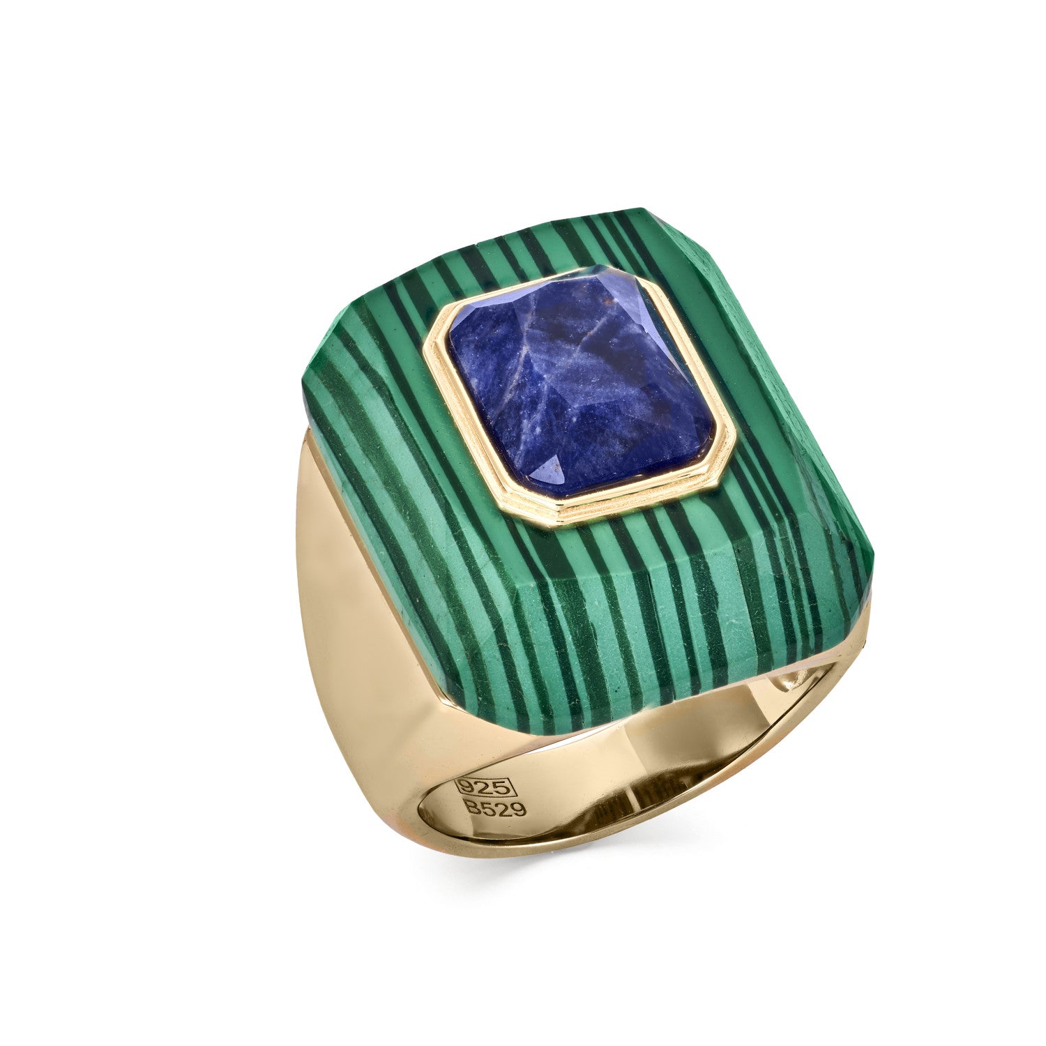 Anillos con piedras en tonos verdes y motivo central con piedra en azul marino-LINEARGENT