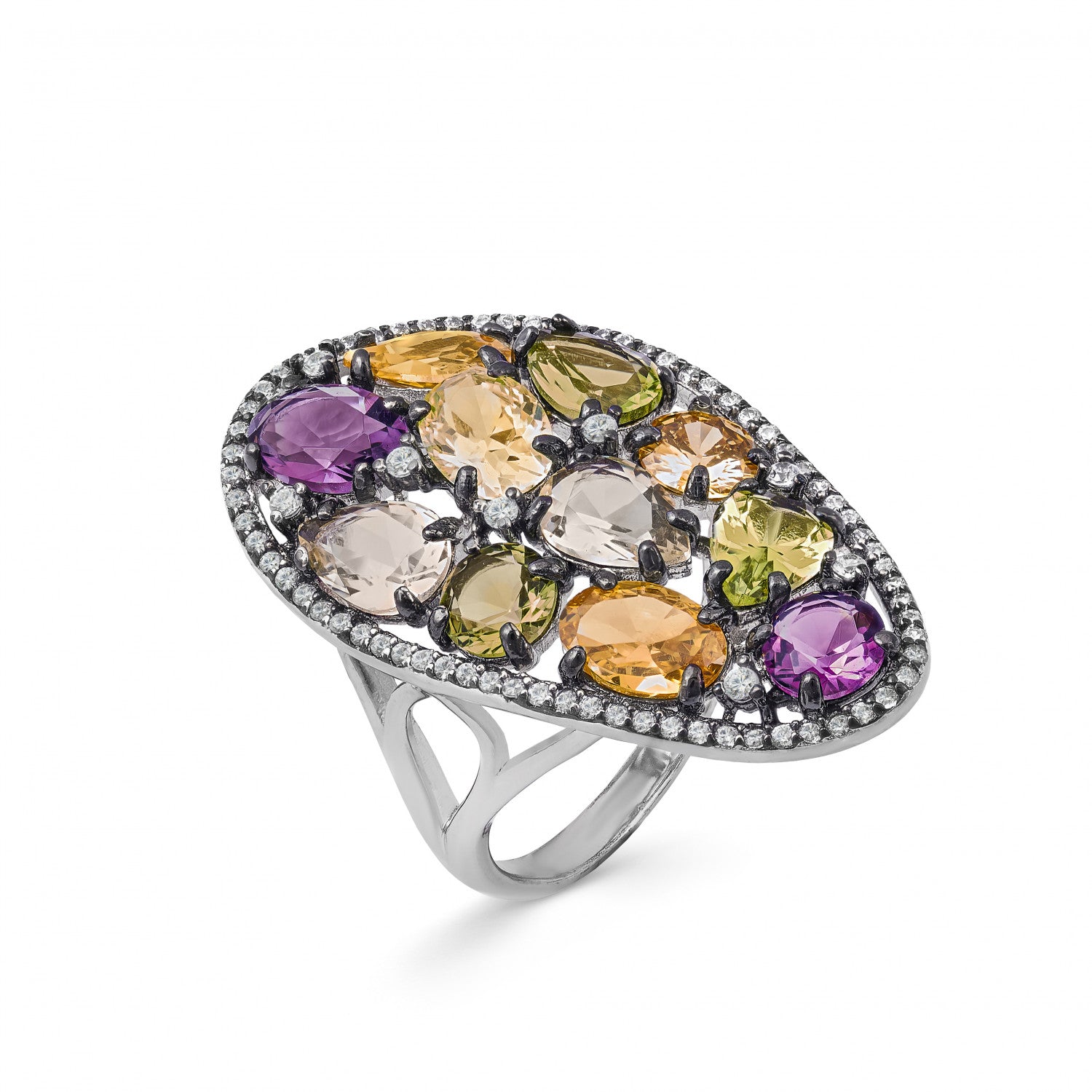 Anillos con piedras estilo curvilíneo mosaico verde-LINEARGENT