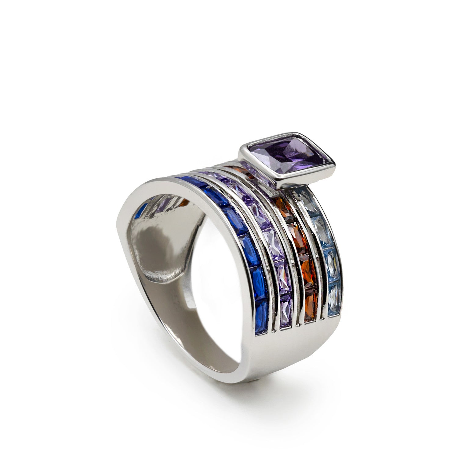 Anillos con piedras motivo central rectangular tono lavanda-LINEARGENT