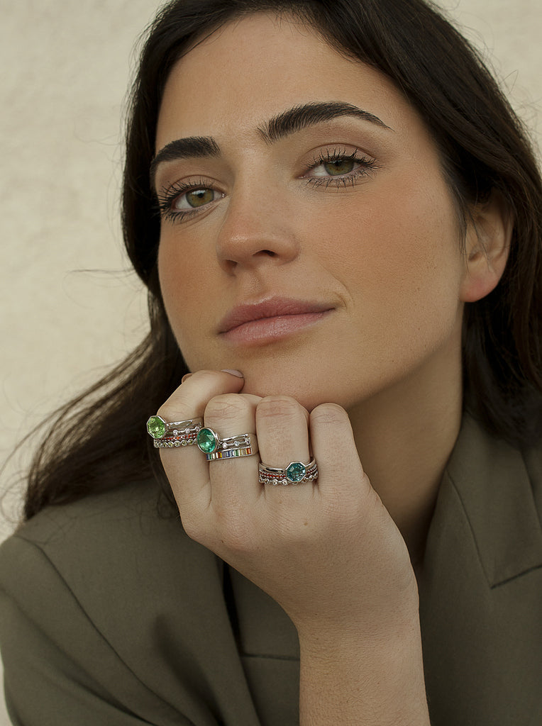 Anillos con piedras motivo central redondo tono menta-LINEARGENT