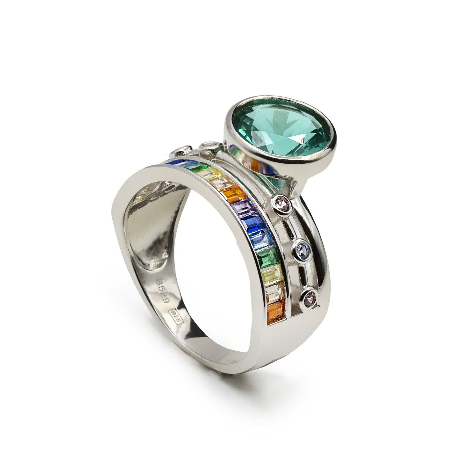 Anillos con piedras motivo central redondo tono menta-LINEARGENT