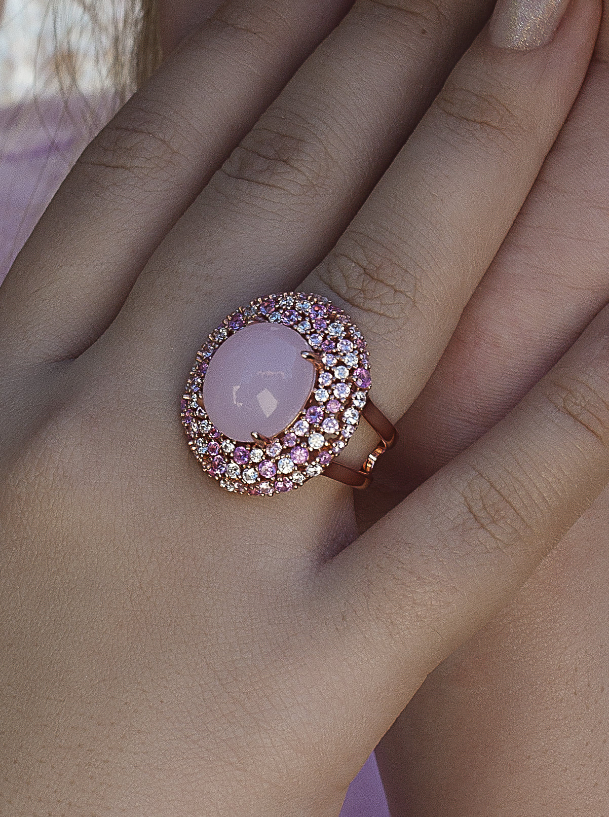 Anillos con piedras motivo central rosado con circonitas-LINEARGENT