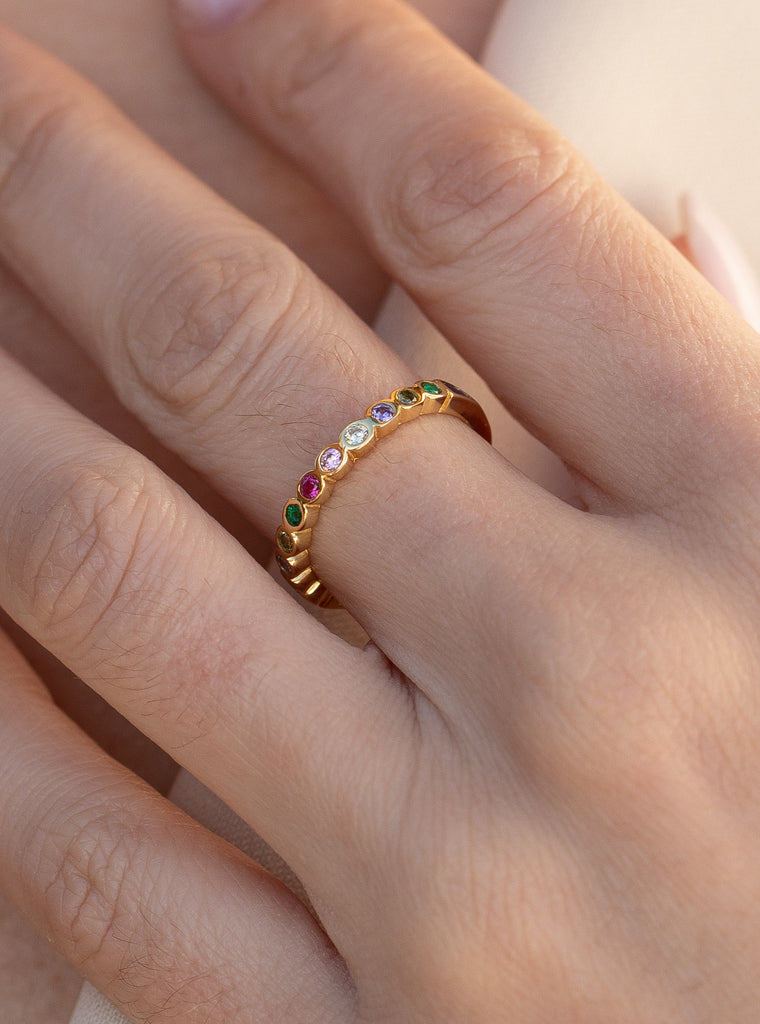 Anillos con piedras multicolor de plata en diferentes tallas-LINEARGENT