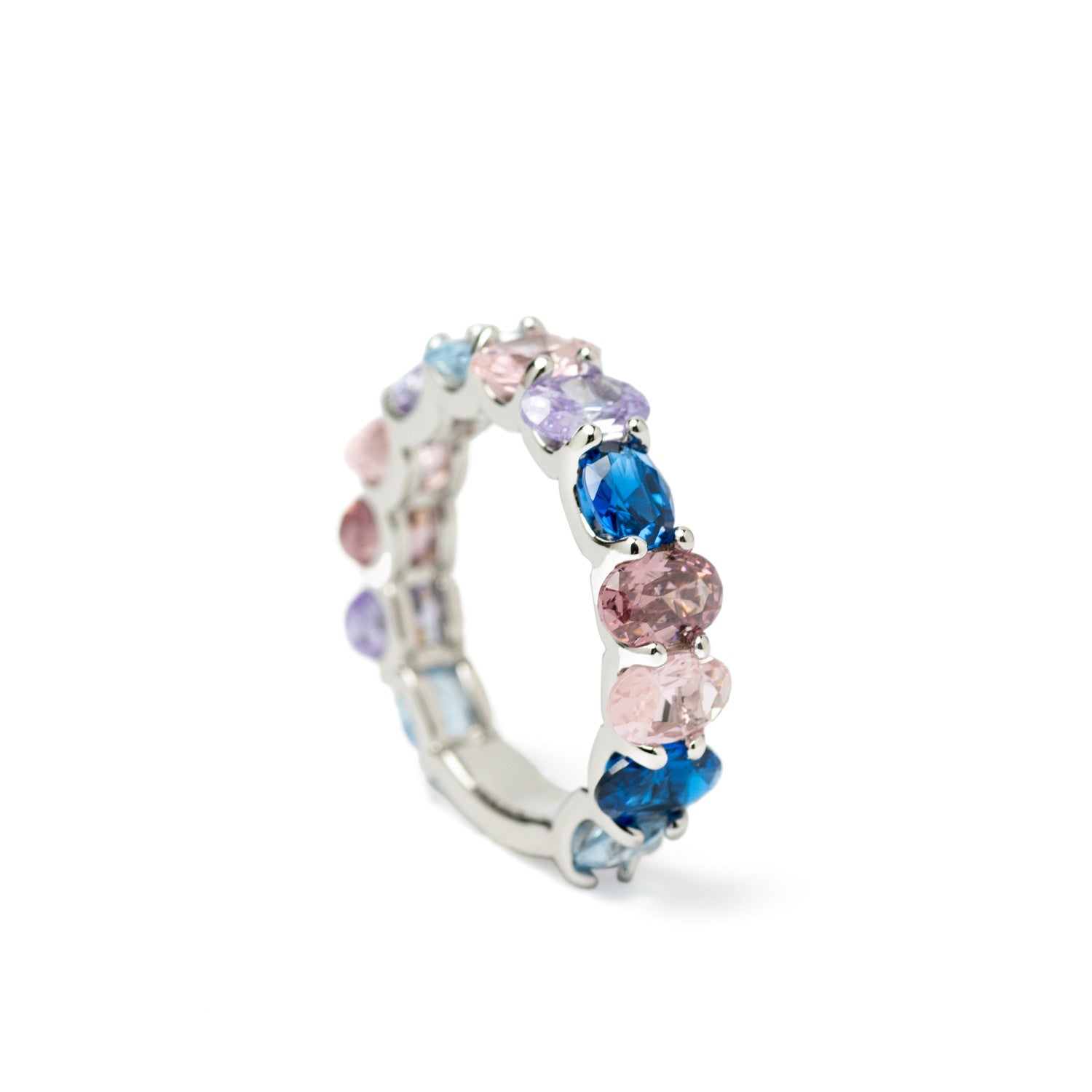 Anillos con piedras multicolor en tonos azul y rosa-LINEARGENT