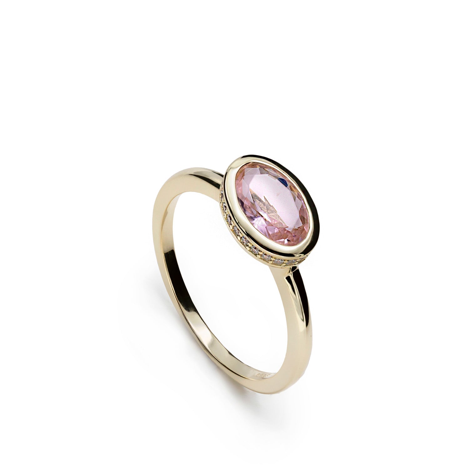 Anillos con piedras talla oval tono rosa y circonitas-LINEARGENT