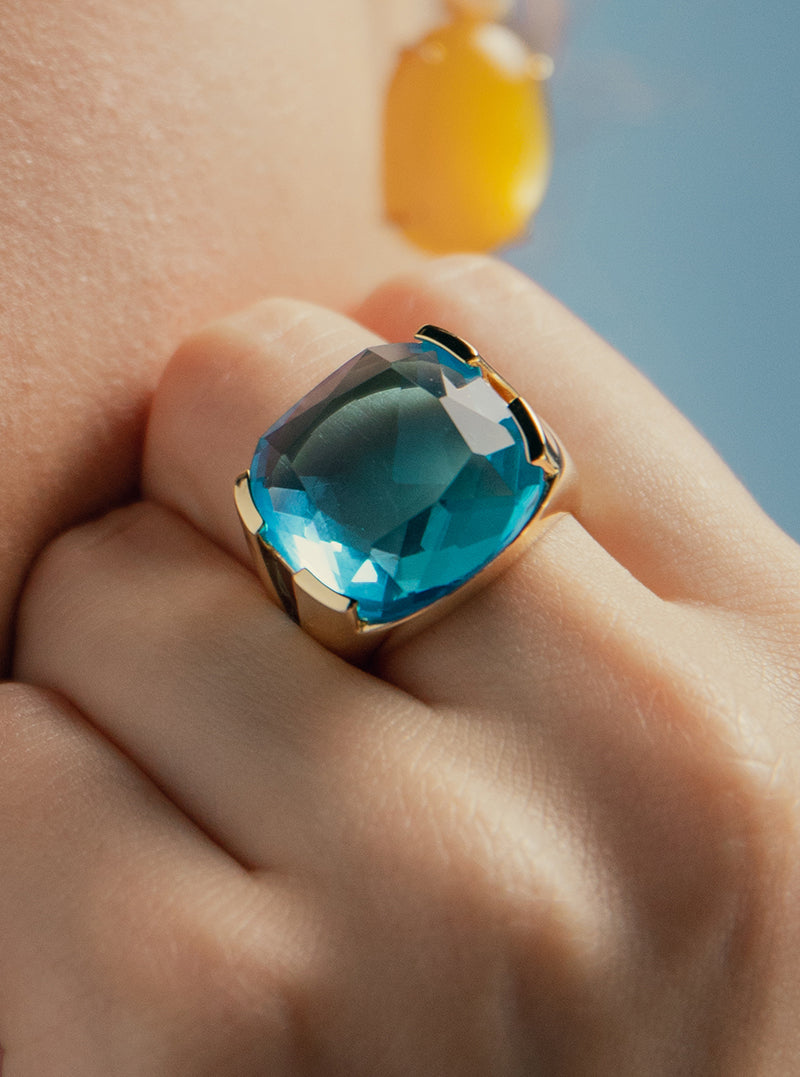 Anillos con piedras talla radiante tono amazonita-LINEARGENT