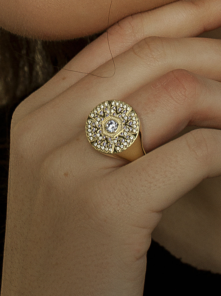 Anillos con piedras tono púrpura diseño redondo-LINEARGENT