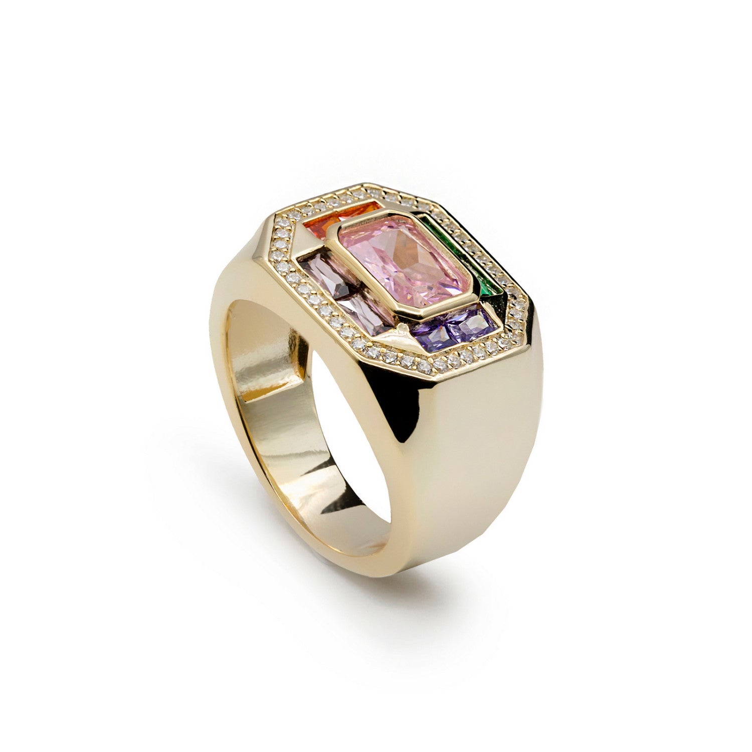 Anillos con piedras tono rosa con corte esmeralda-LINEARGENT