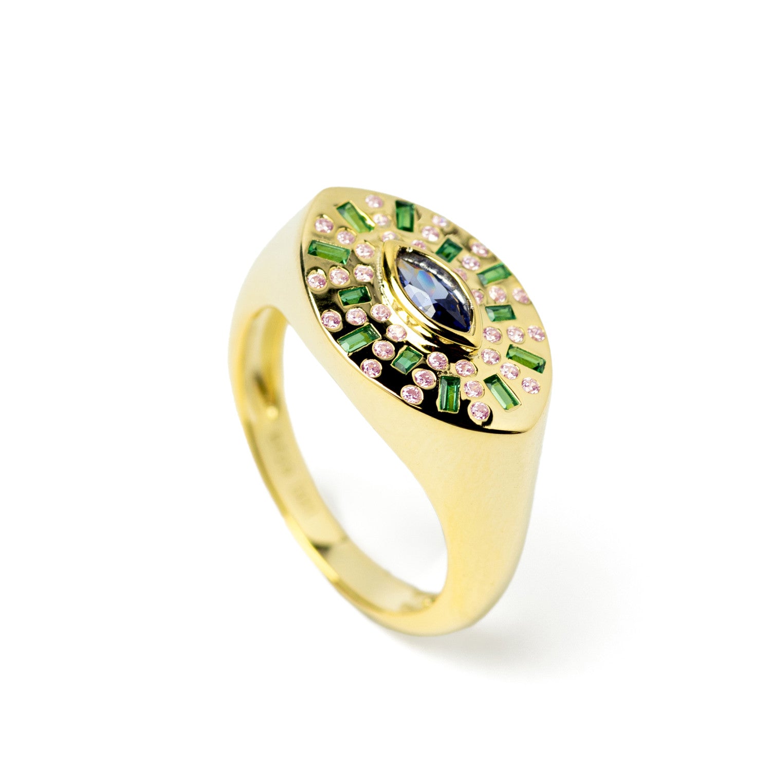 Anillos con piedras tono zafiro en talla marquesa-LINEARGENT