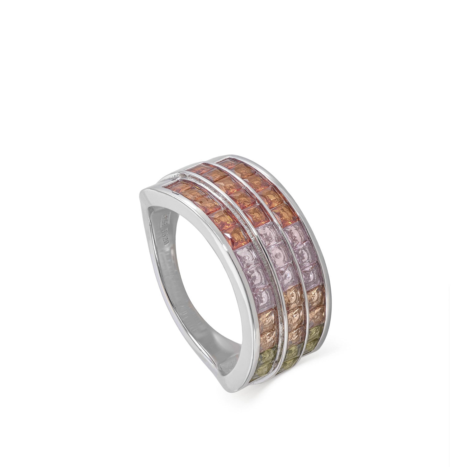 Anillos con piedras triple raíl tonos cálidos-LINEARGENT