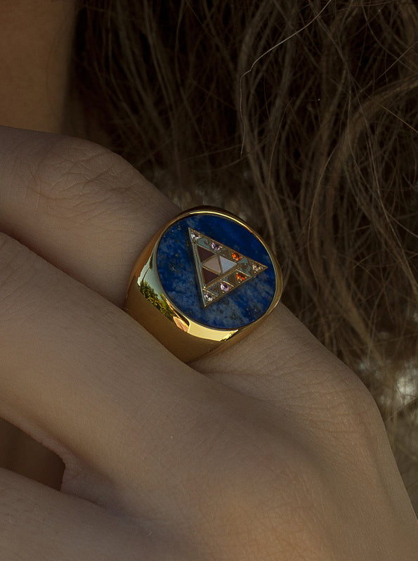 Anillos con piedras y malachite diseño motivo de pirámide con circonitas-LINEARGENT