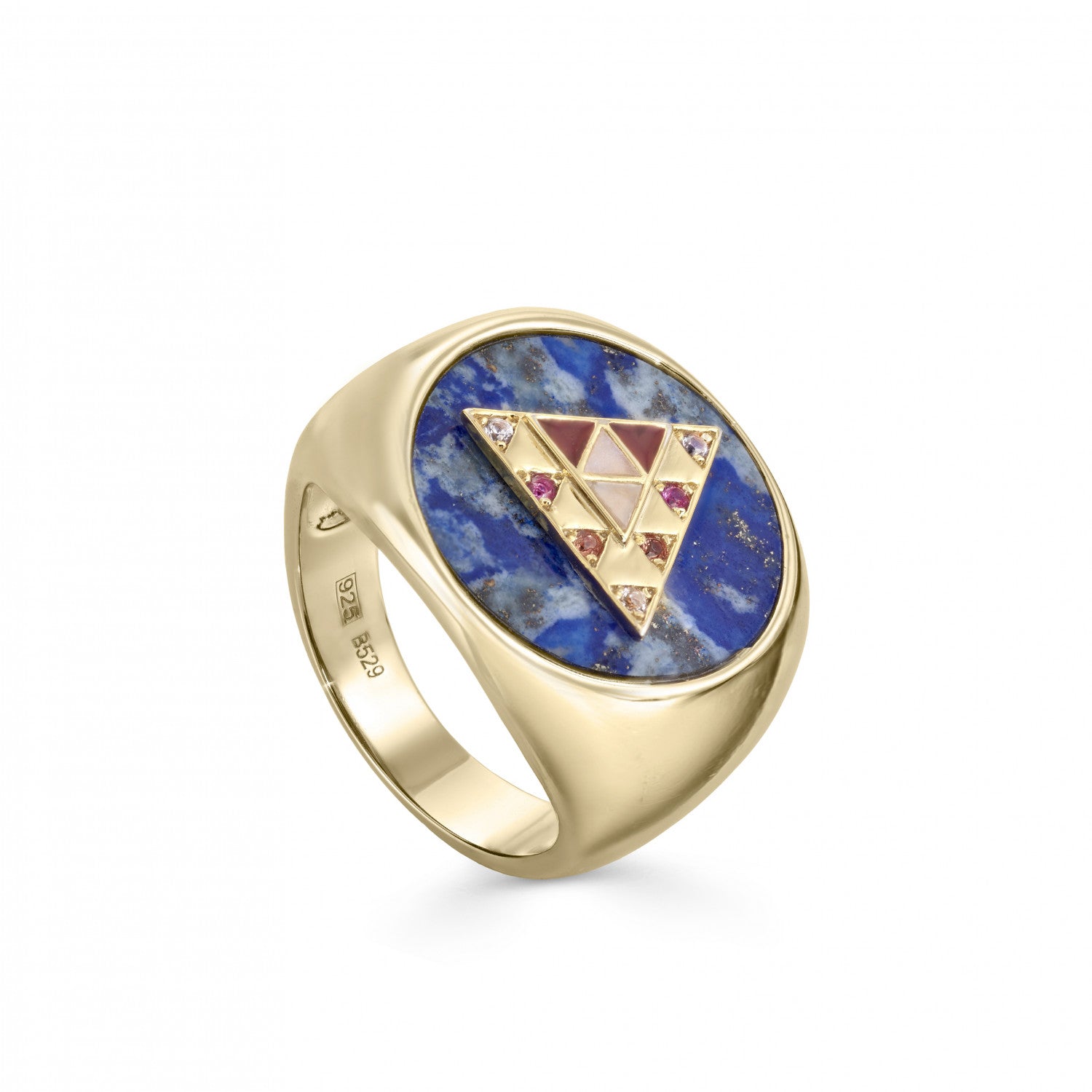 Anillos con piedras y malachite diseño motivo de pirámide con circonitas-LINEARGENT