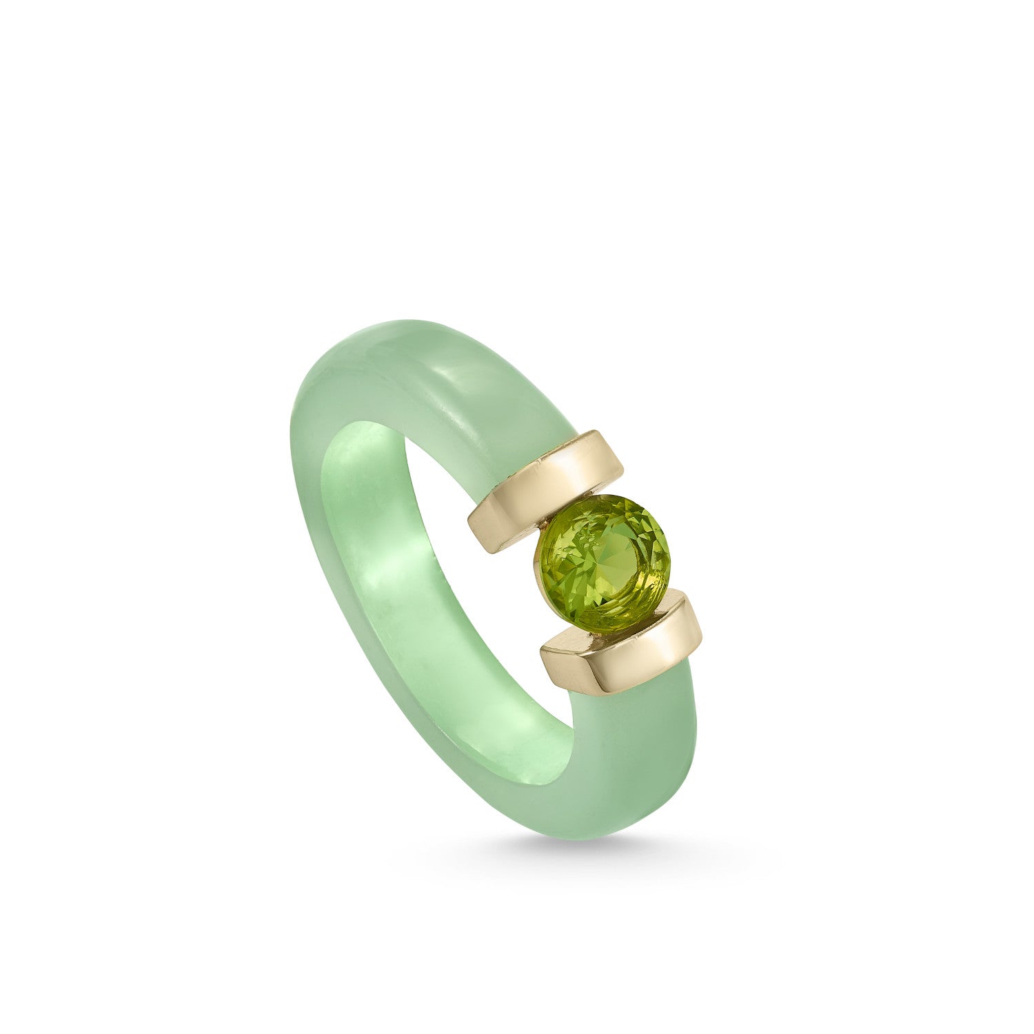 Anillos de diseño con detalle central de gema verde-LINEARGENT