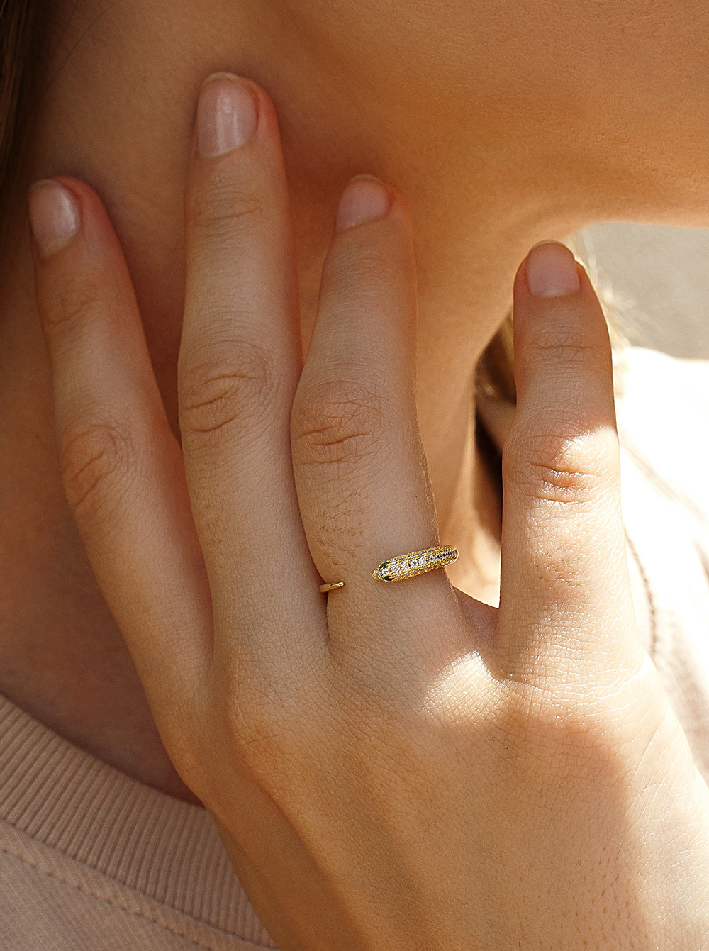 Anillos de diseño cuerpo de serpiente abierto con circonitas-LINEARGENT